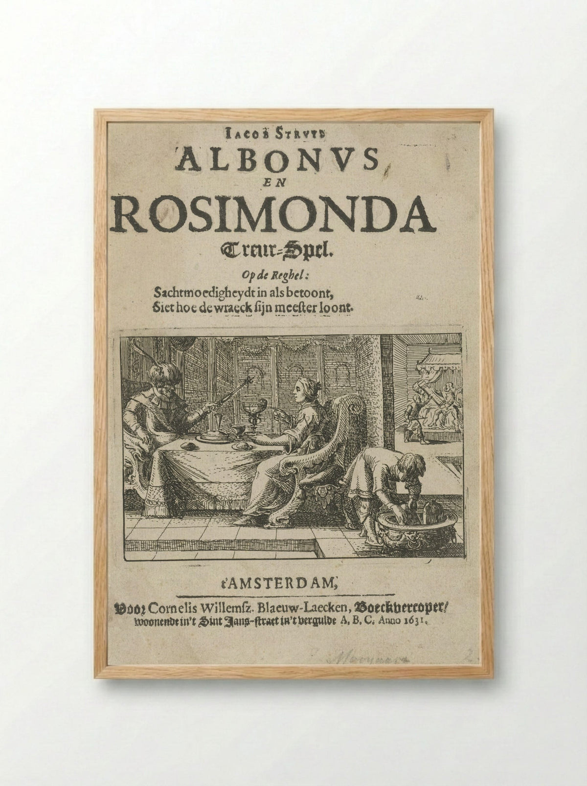 Title Page for Albonus en Rosimonda - Nicolaes Moeyaert - Framed Print Wood