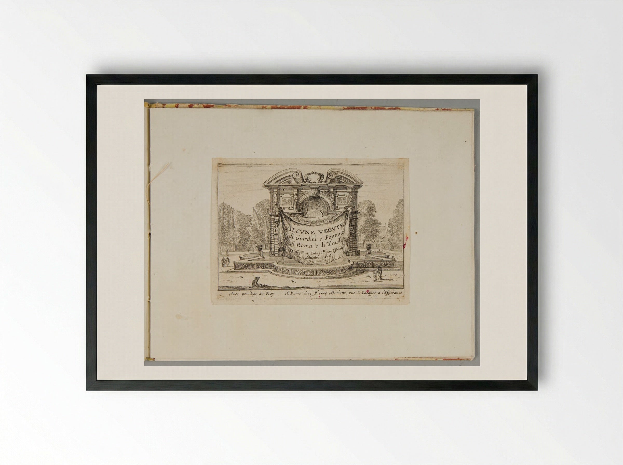 Title Page for Alcune Vedute di Giardini e Fontane di Roma e di Tivoli - Israël Silvestre - Framed Print Black