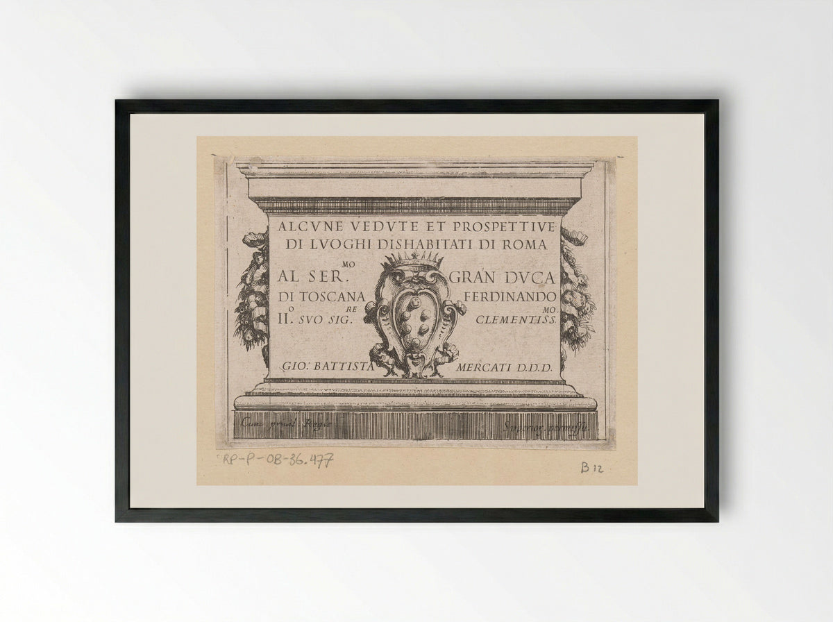 Title Page for Alcune Vedute et Prospettive di Luoghi Dishabitati di Roma - Giovanni Battista Mercati - Framed Print Black