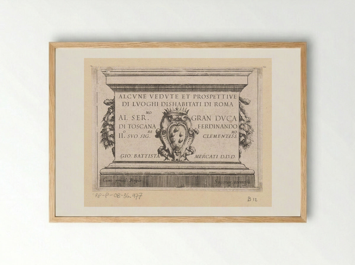 Title Page for Alcune Vedute et Prospettive di Luoghi Dishabitati di Roma - Giovanni Battista Mercati - Framed Print Wood