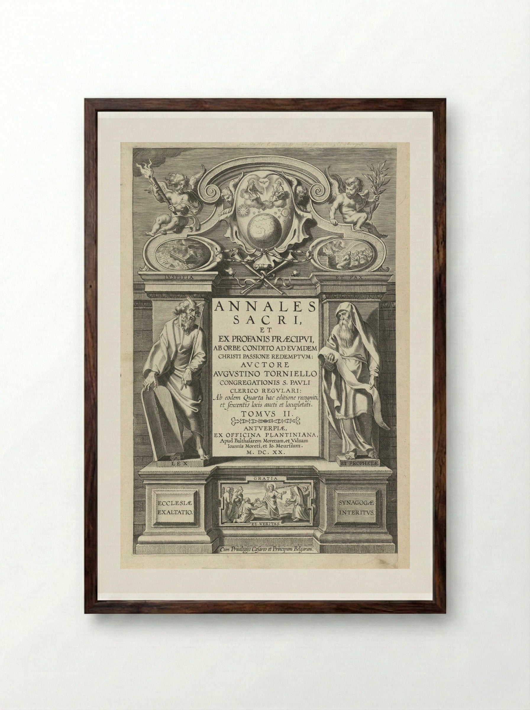 Title Page for Annales Sacri, Volume II - Theodoor Galle - Framed Print Dark Wood