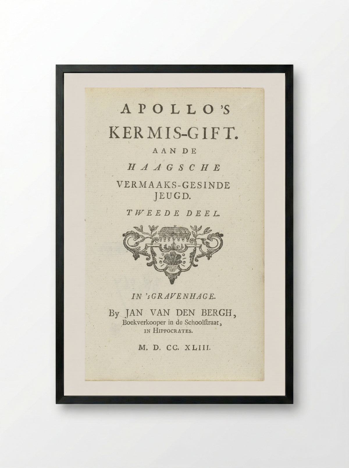 Title Page for Apollo's Kermis-gift, Part 2 - Jan van den Bergh - Framed Print Black