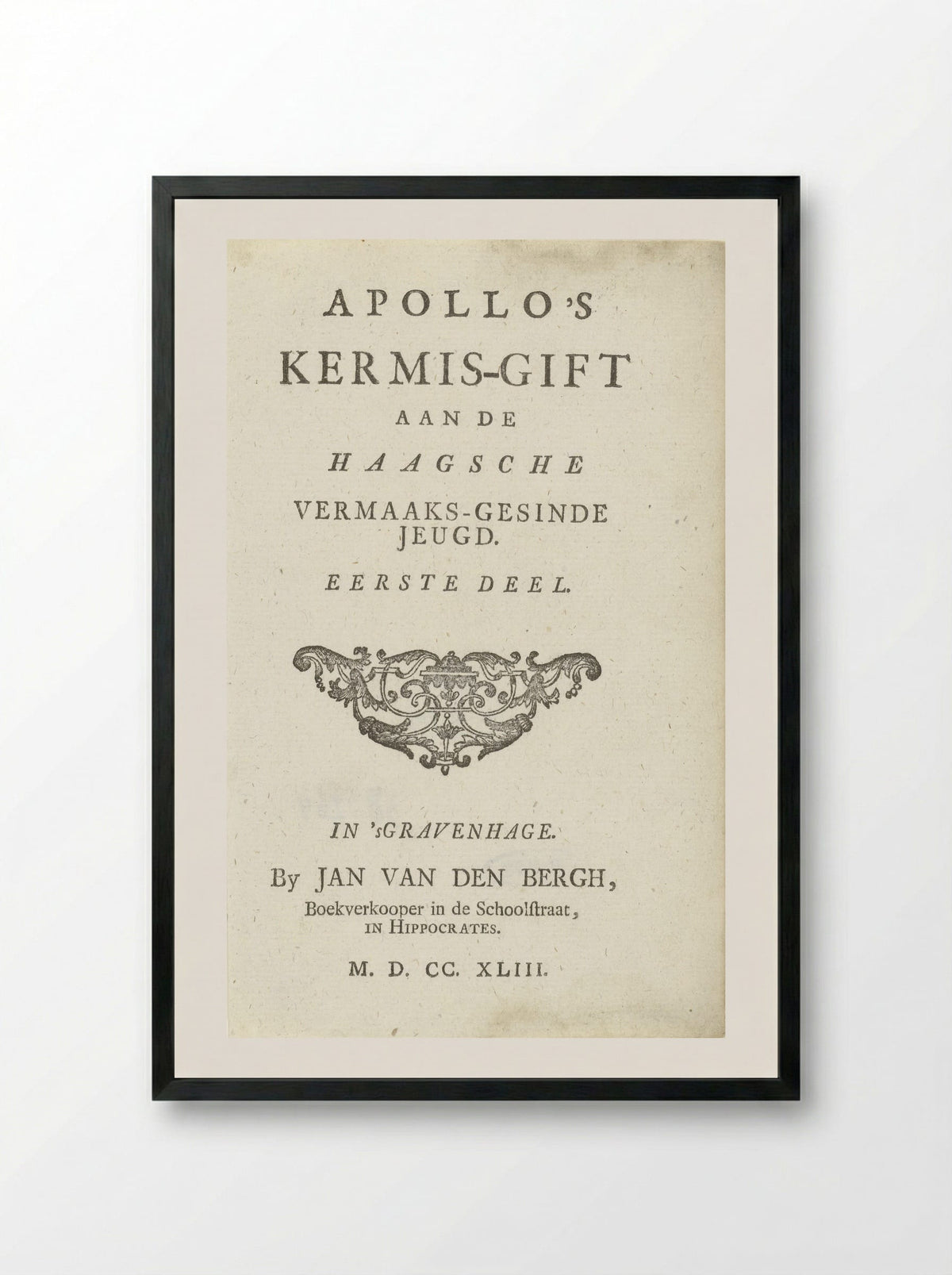 Title Page for Apollo's Kermis-gift - Jan van den Bergh - Framed Print Black