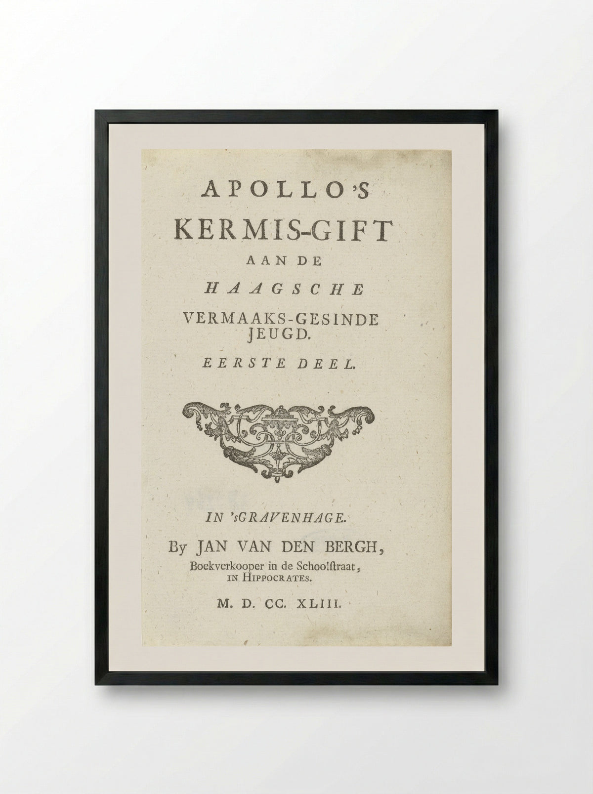 Title Page for Apollo's Kermis-gift - Jan van den Bergh - Framed Print Black