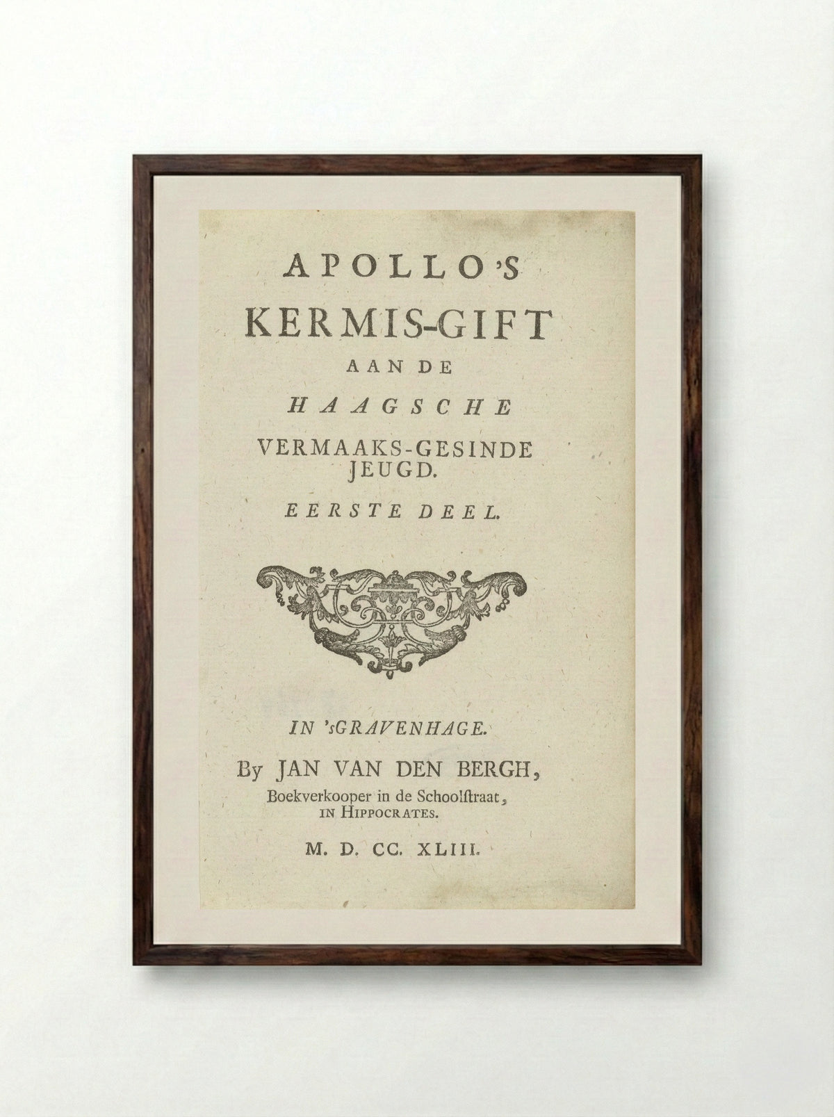 Title Page for Apollo's Kermis-gift - Jan van den Bergh - Framed Print Dark Wood