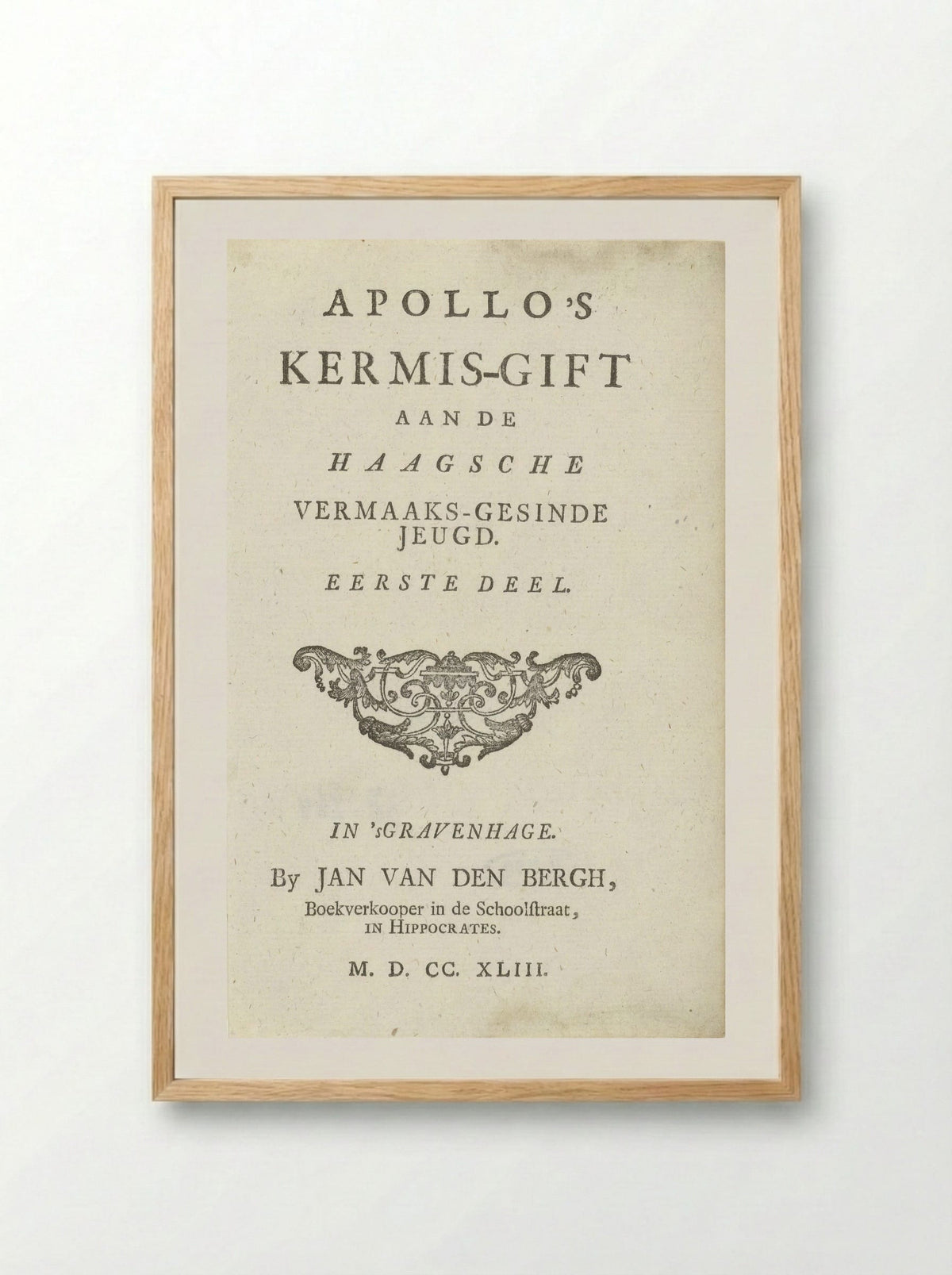 Title Page for Apollo's Kermis-gift - Jan van den Bergh - Framed Print Wood