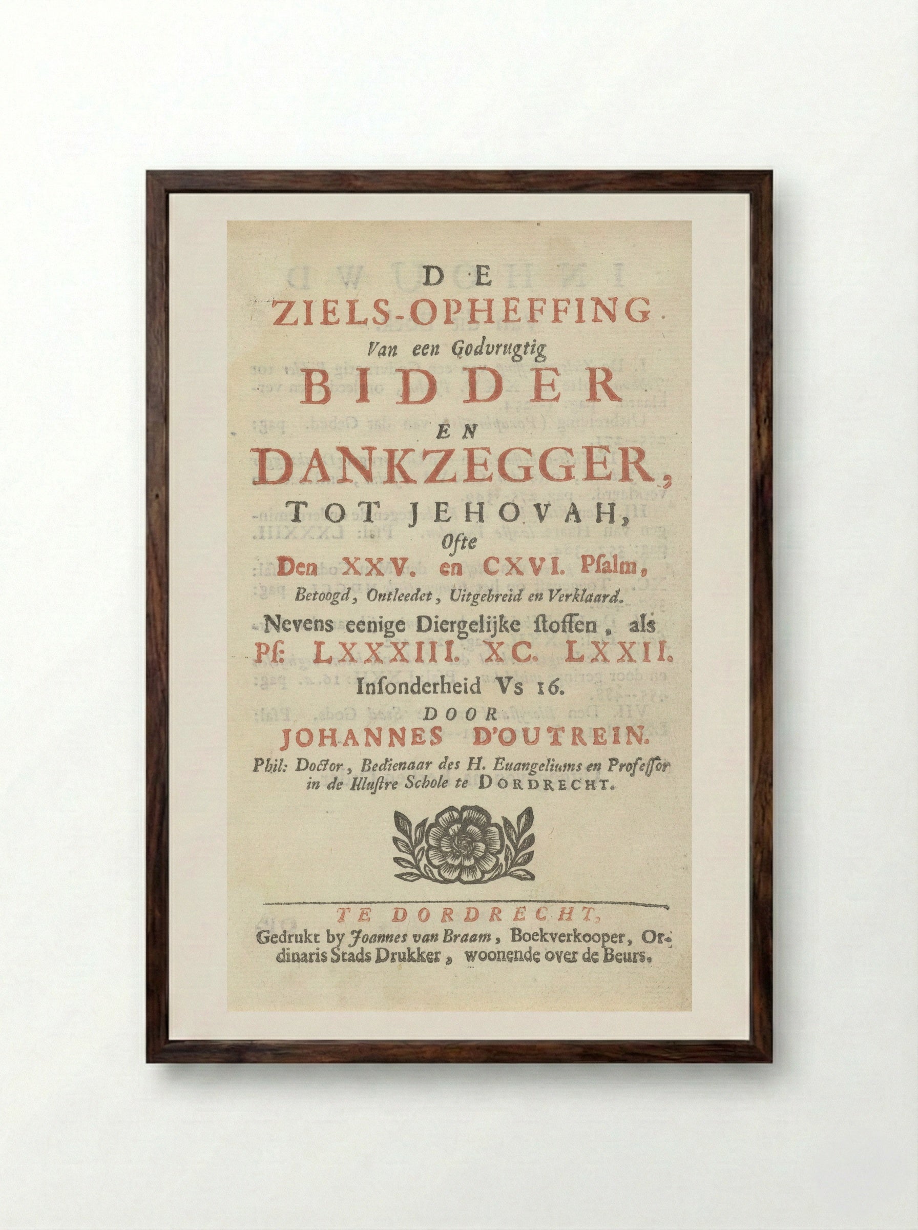 Title Page for De ziels-opheffing - Arnold Houbraken - Framed Print Dark Wood