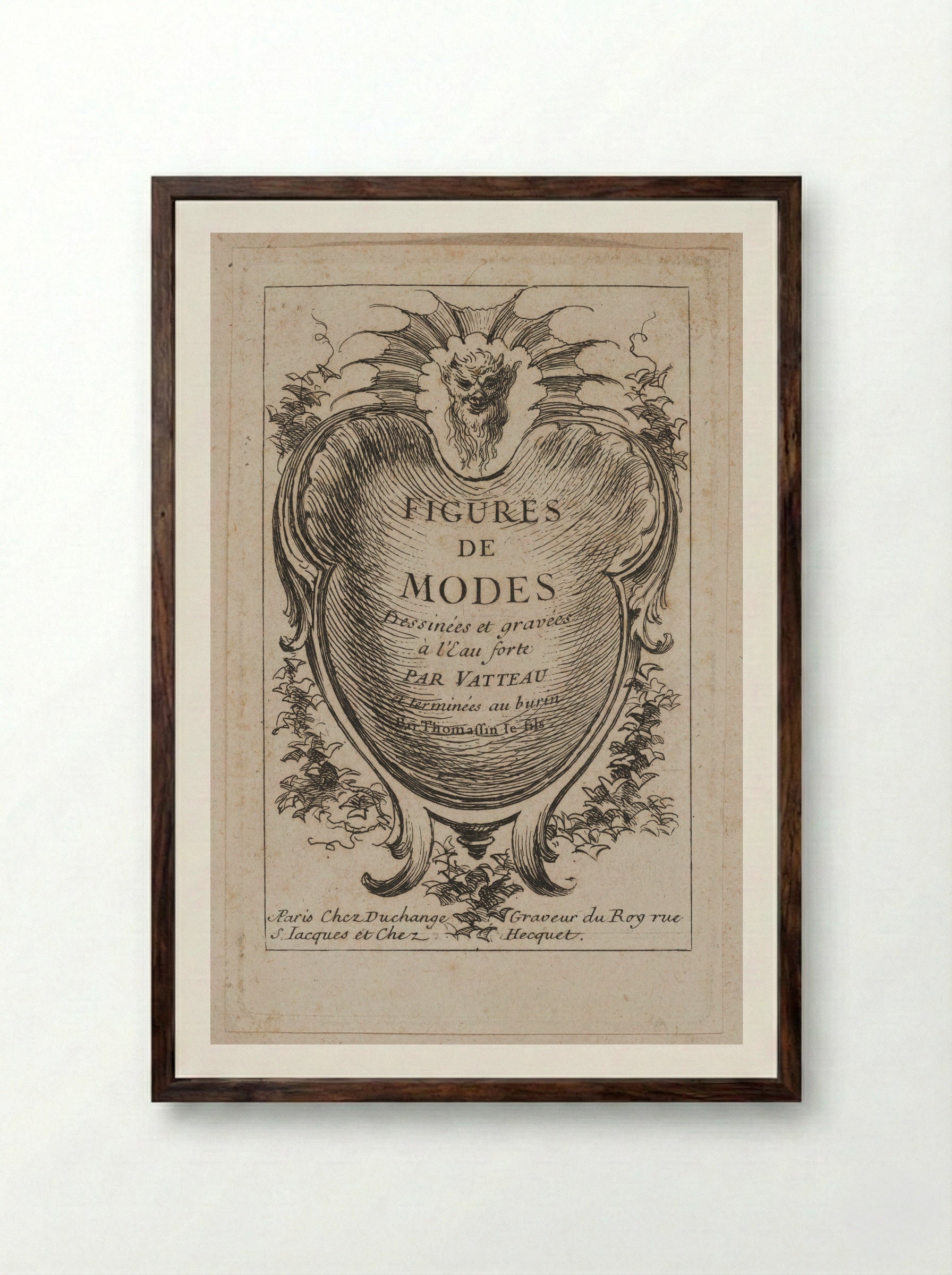 Title Page for Figures de Modes - Jean-Antoine Watteau - Framed Print Dark Wood