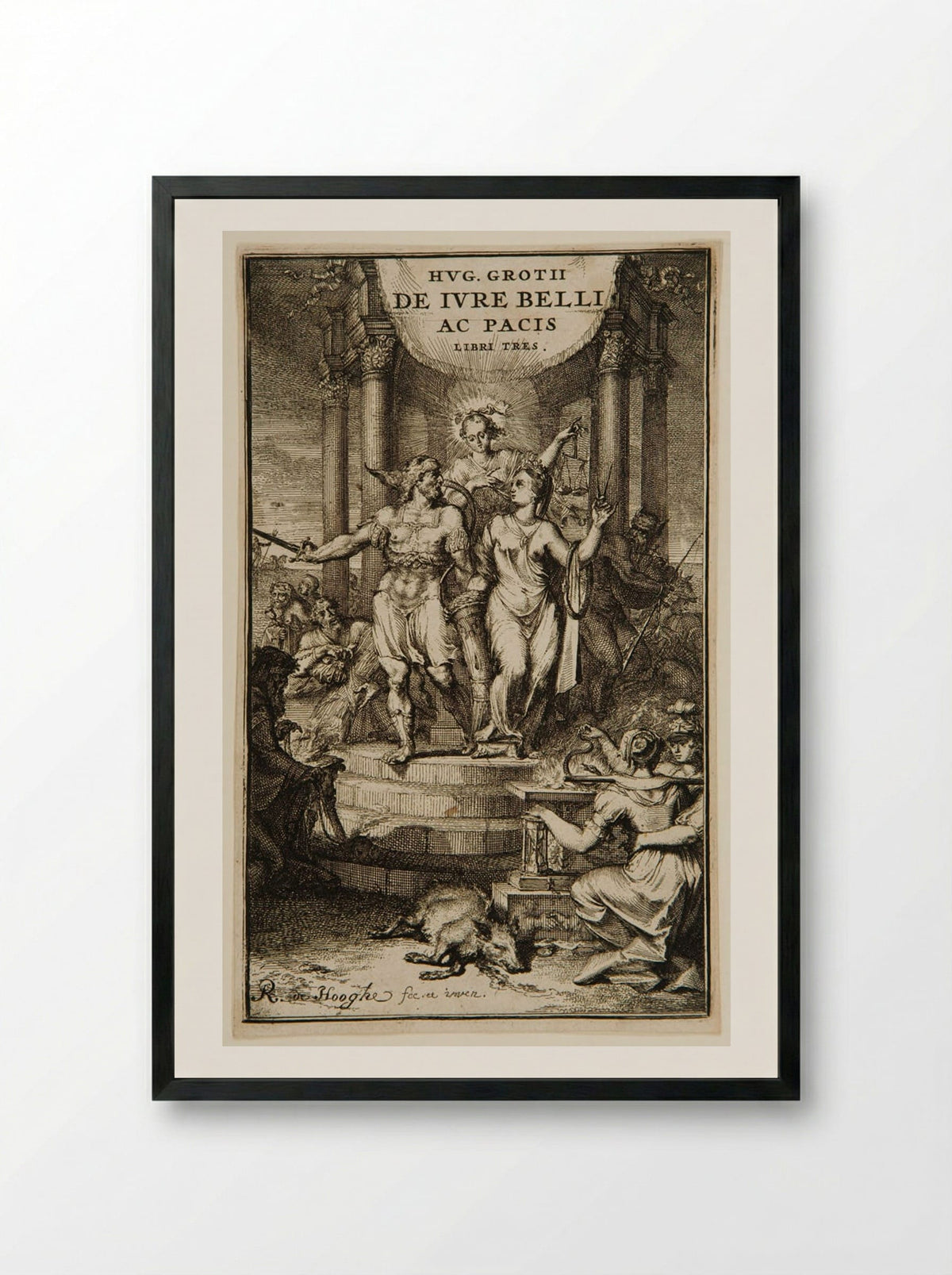 Title Page for Hugo Grotius' De Iure Belli ac Pacis - Romeyn de Hooghe - Framed Print Black