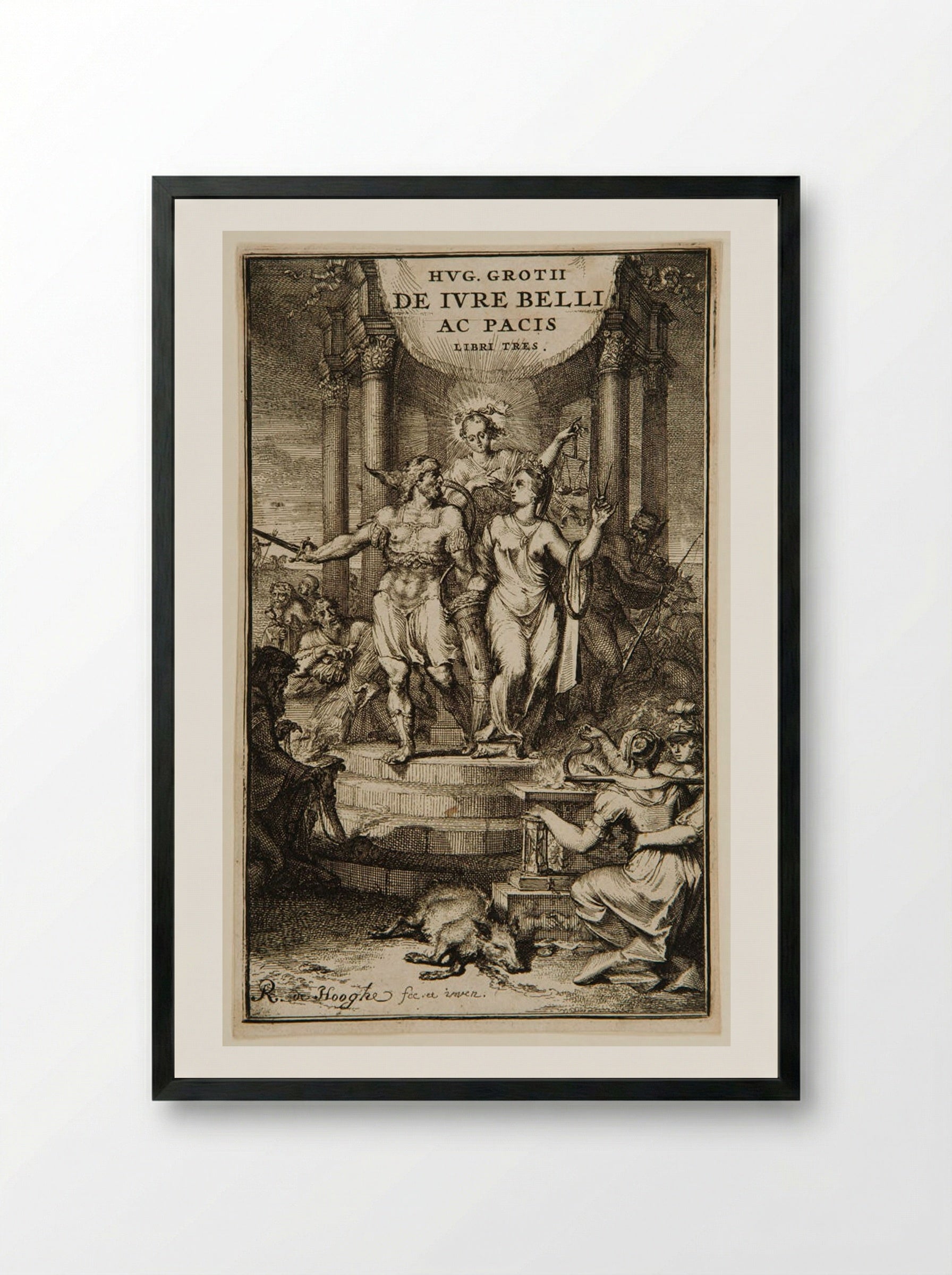 Title Page for Hugo Grotius' De Iure Belli ac Pacis - Romeyn de Hooghe - Framed Print Black