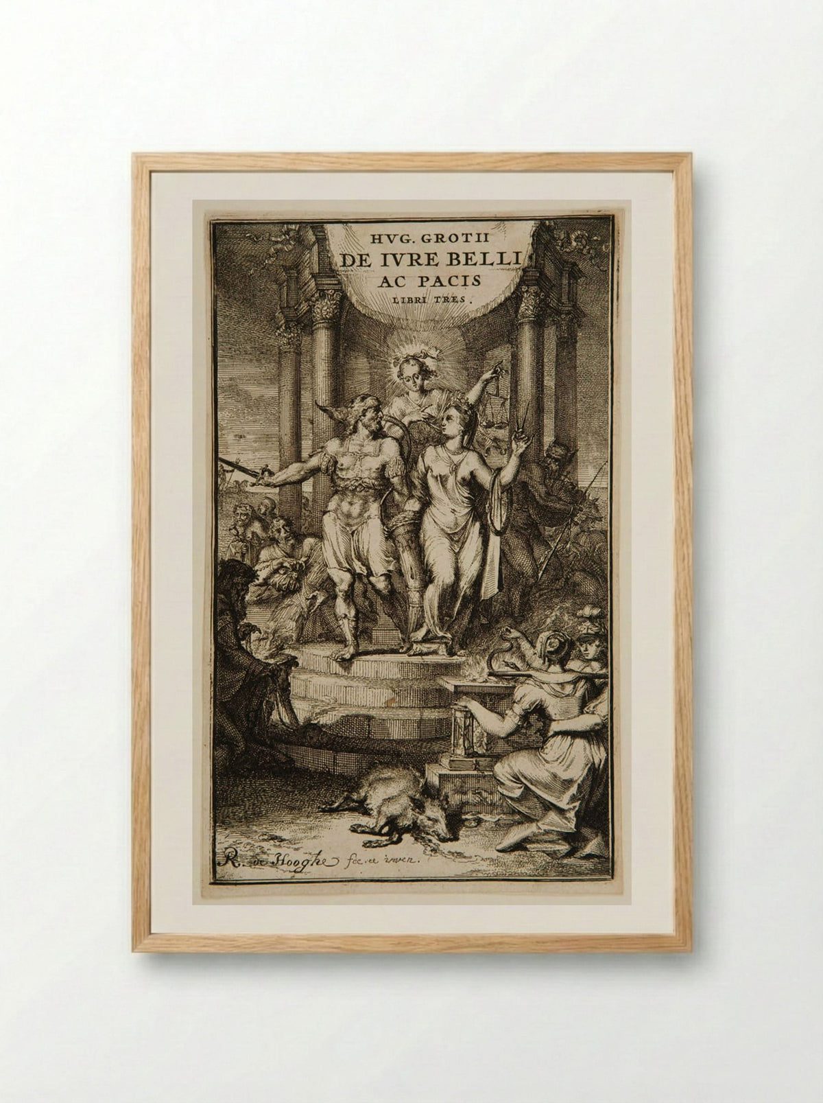 Title Page for Hugo Grotius' De Iure Belli ac Pacis - Romeyn de Hooghe - Framed Print Wood