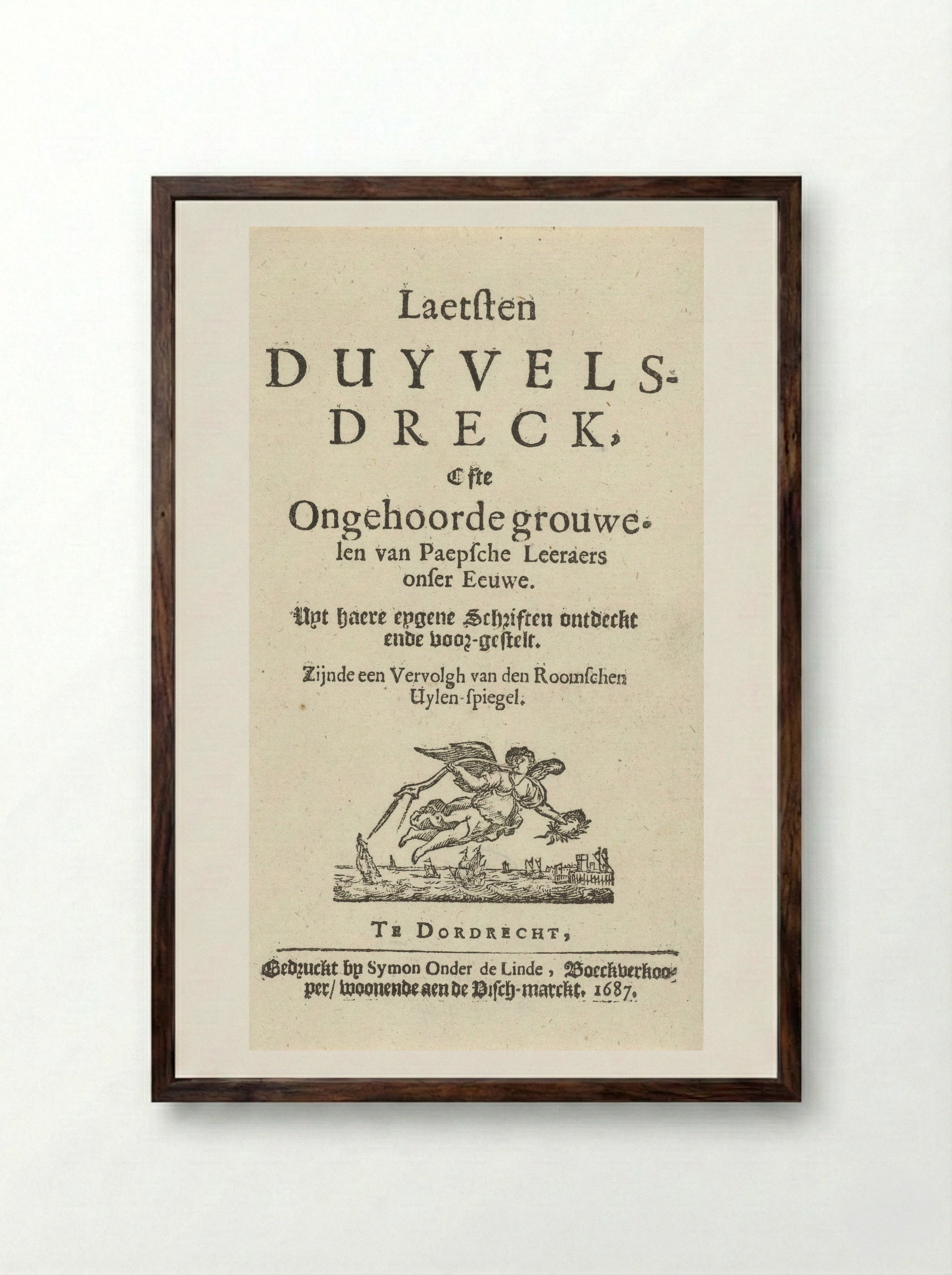 Title Page for J. Lydius, Laetsten duyvels-dreck - Arnold Houbraken - Framed Print Dark Wood