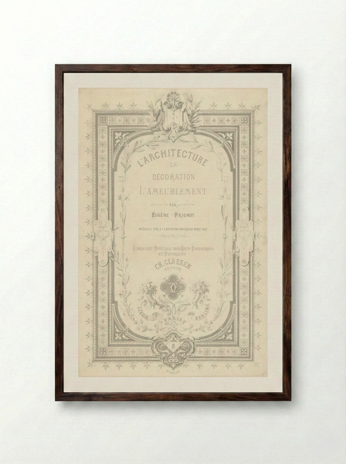 Title Page for L'architecture, la décoration, l'ameublement - Alexandre Eugène Prignot - Framed Print Dark Wood