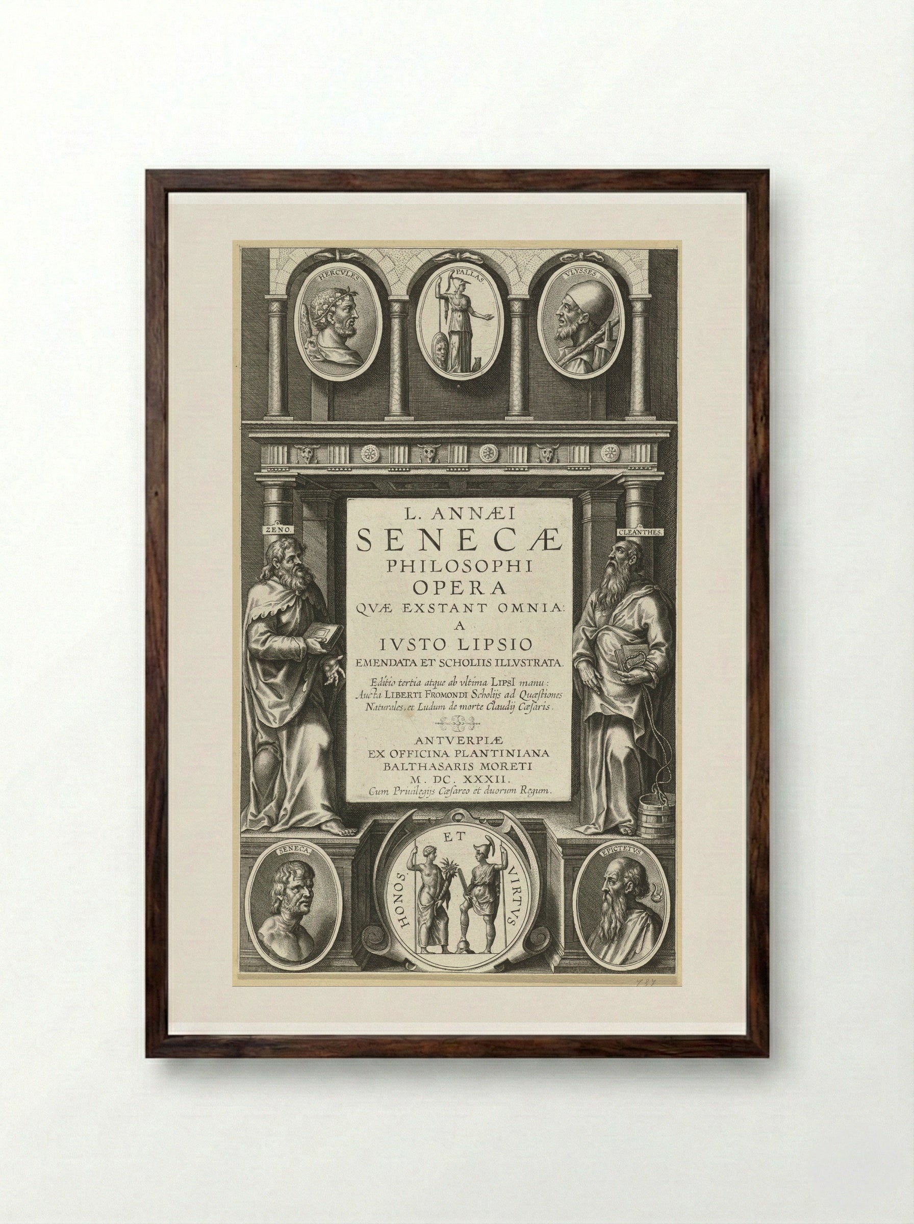 Title Page for L. Annaei Senecae Philosophi Opera - Theodoor Galle - Framed Print Dark Wood