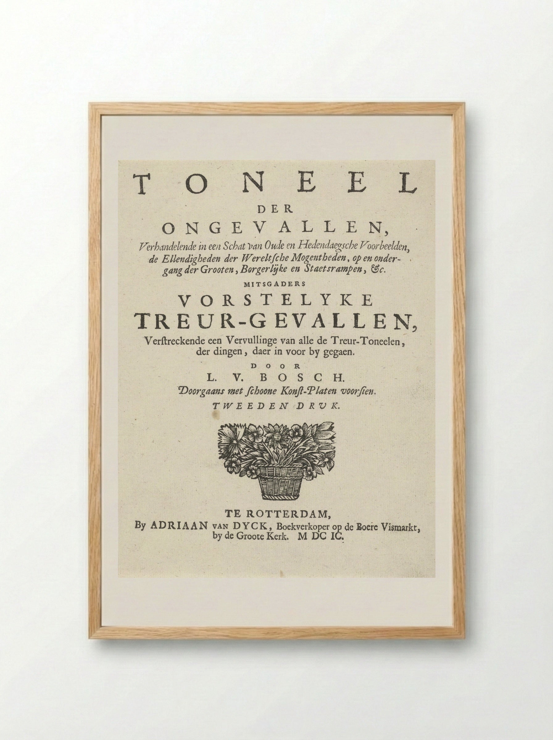 Title Page for L. van den Bos, Toneel der ongevallen - Arnold Houbraken - Framed Print Wood