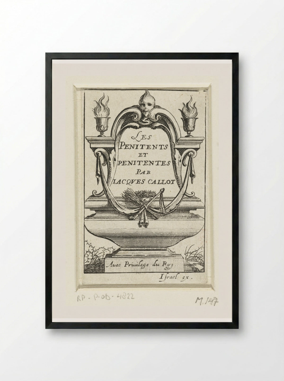 Title Page for 'Les Penitents et Penitentes' - Abraham Bosse - Framed Print Black