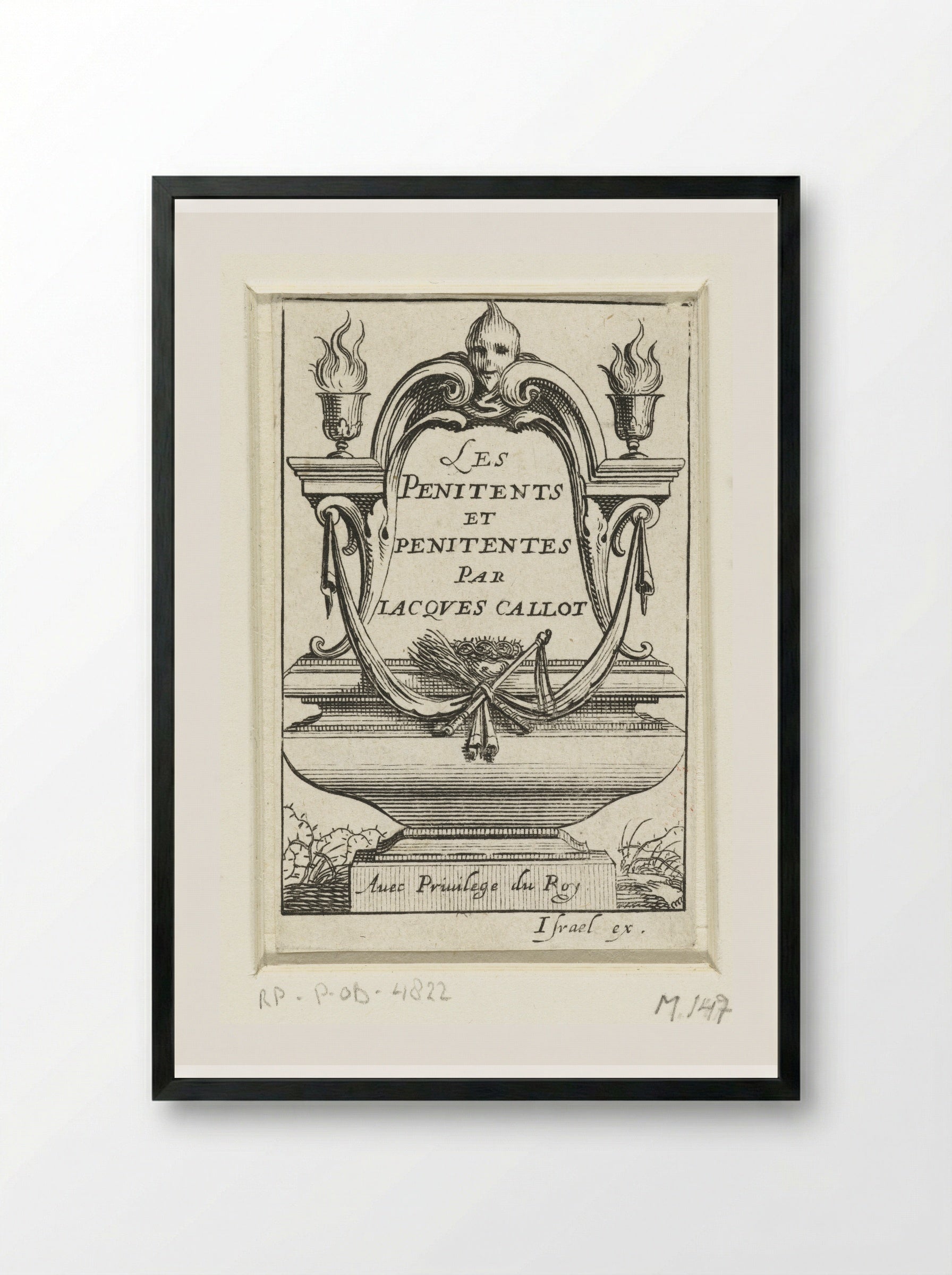 Title Page for 'Les Penitents et Penitentes' - Abraham Bosse - Framed Print Black