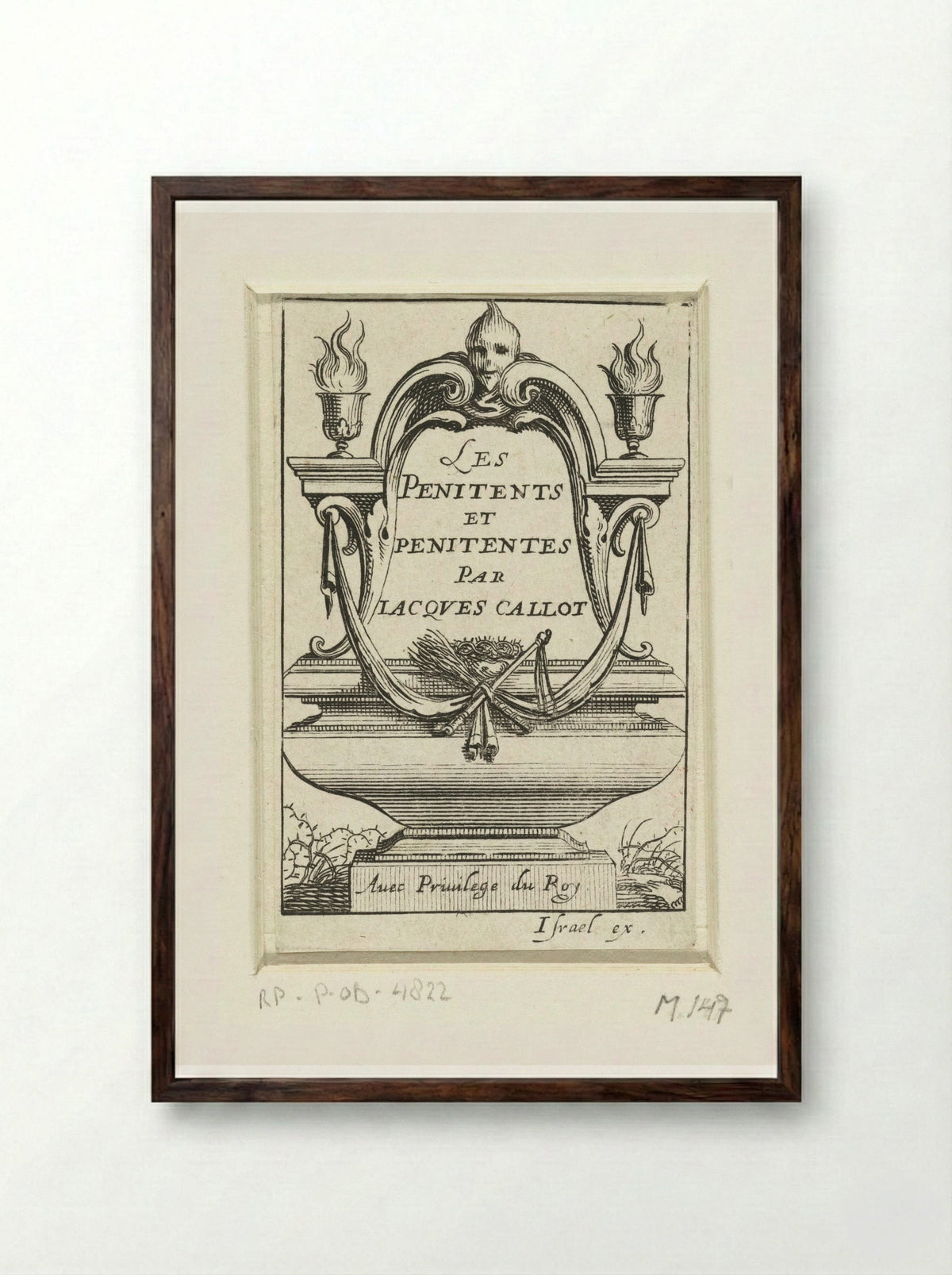 Title Page for 'Les Penitents et Penitentes' - Abraham Bosse - Framed Print Dark Wood