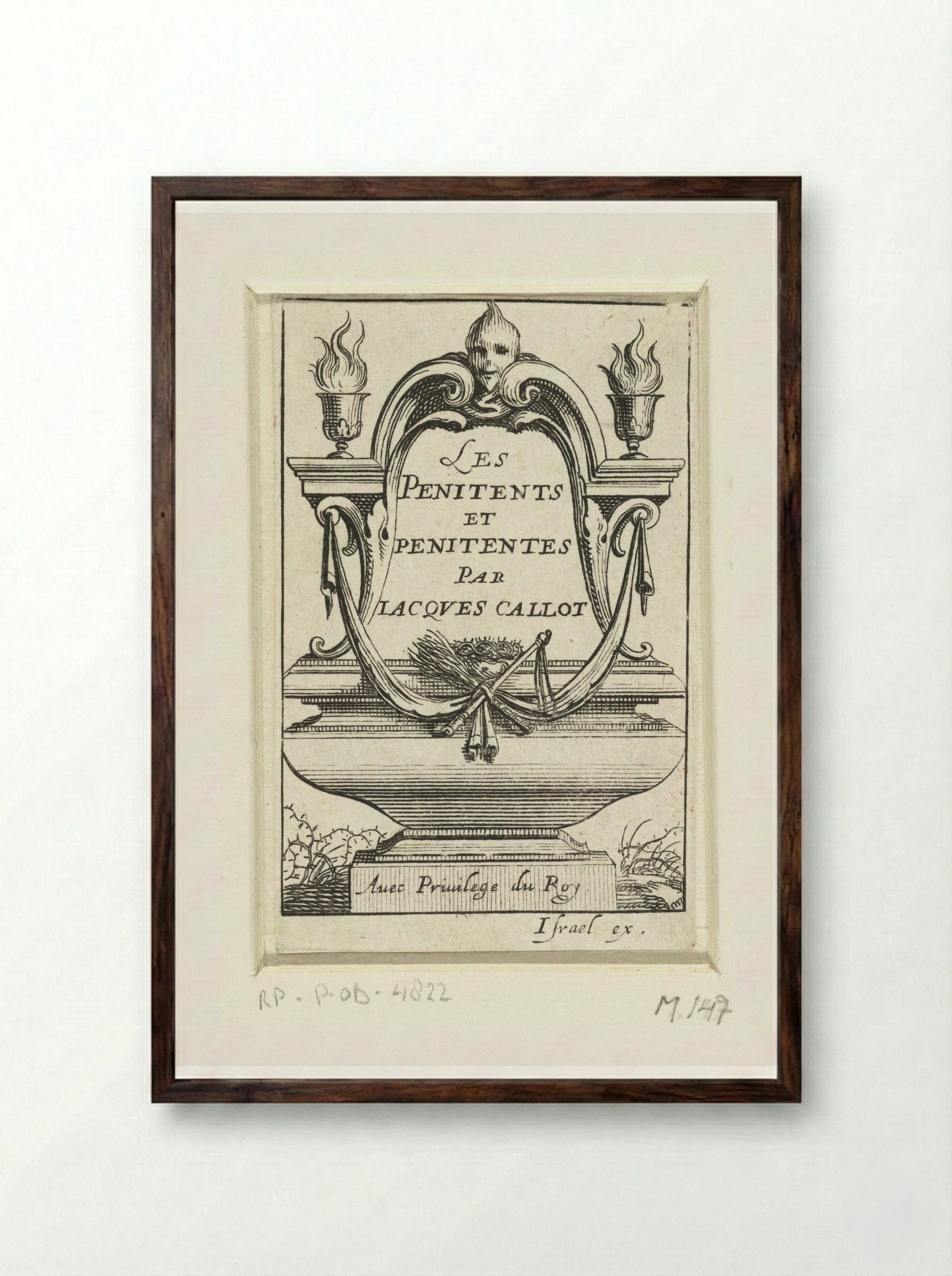 Title Page for 'Les Penitents et Penitentes' - Abraham Bosse - Framed Print Dark Wood