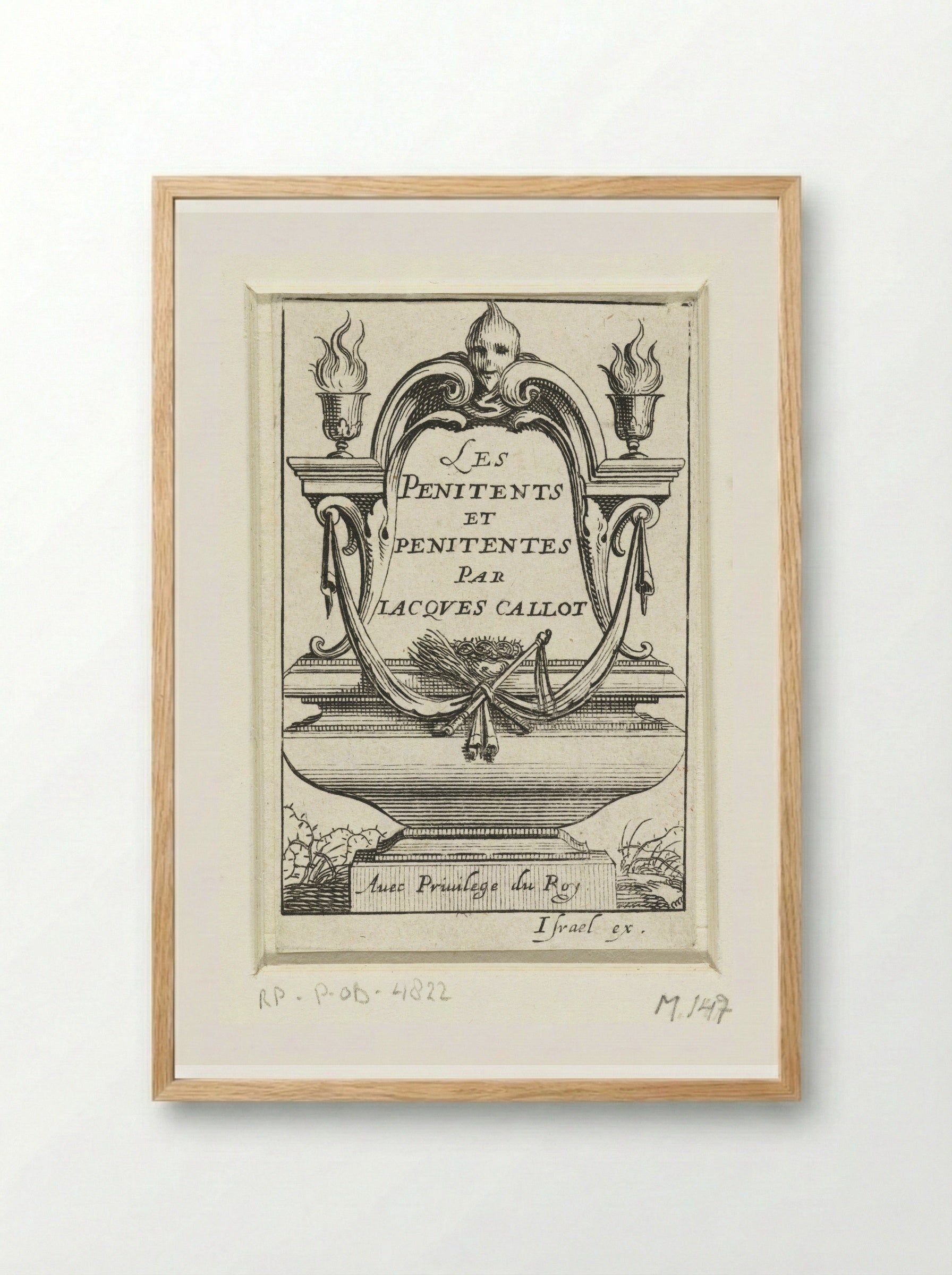 Title Page for 'Les Penitents et Penitentes' - Abraham Bosse - Framed Print Wood