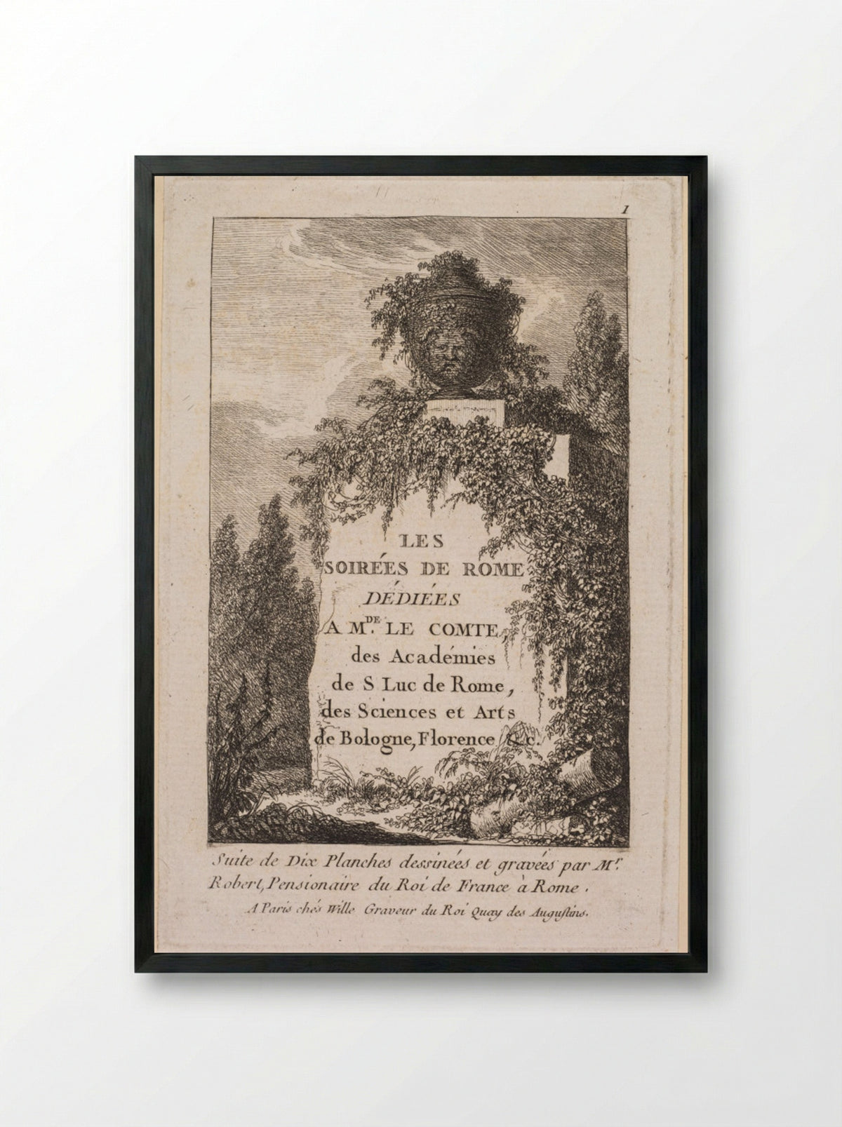 Title Page for Les Soirées de Rome - Hubert Robert - Framed Print Black
