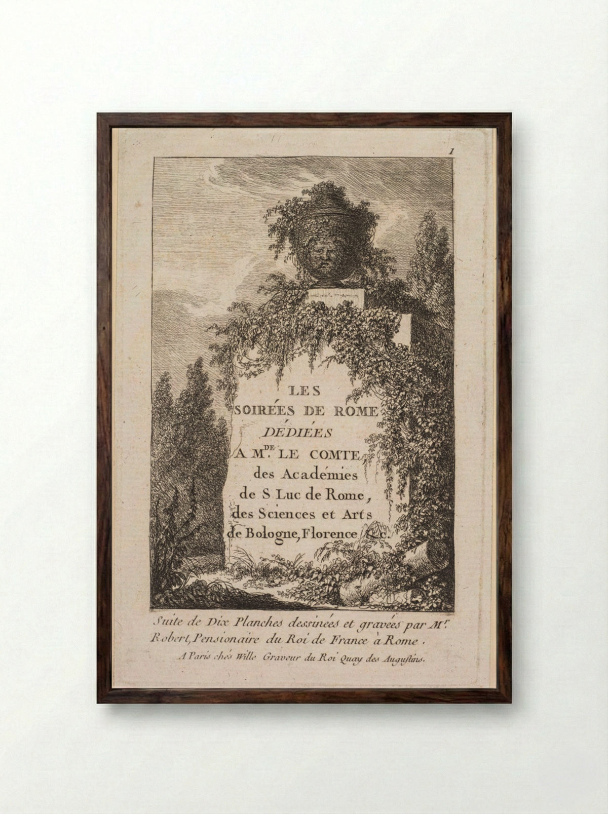 Title Page for Les Soirées de Rome - Hubert Robert - Framed Print Dark Wood