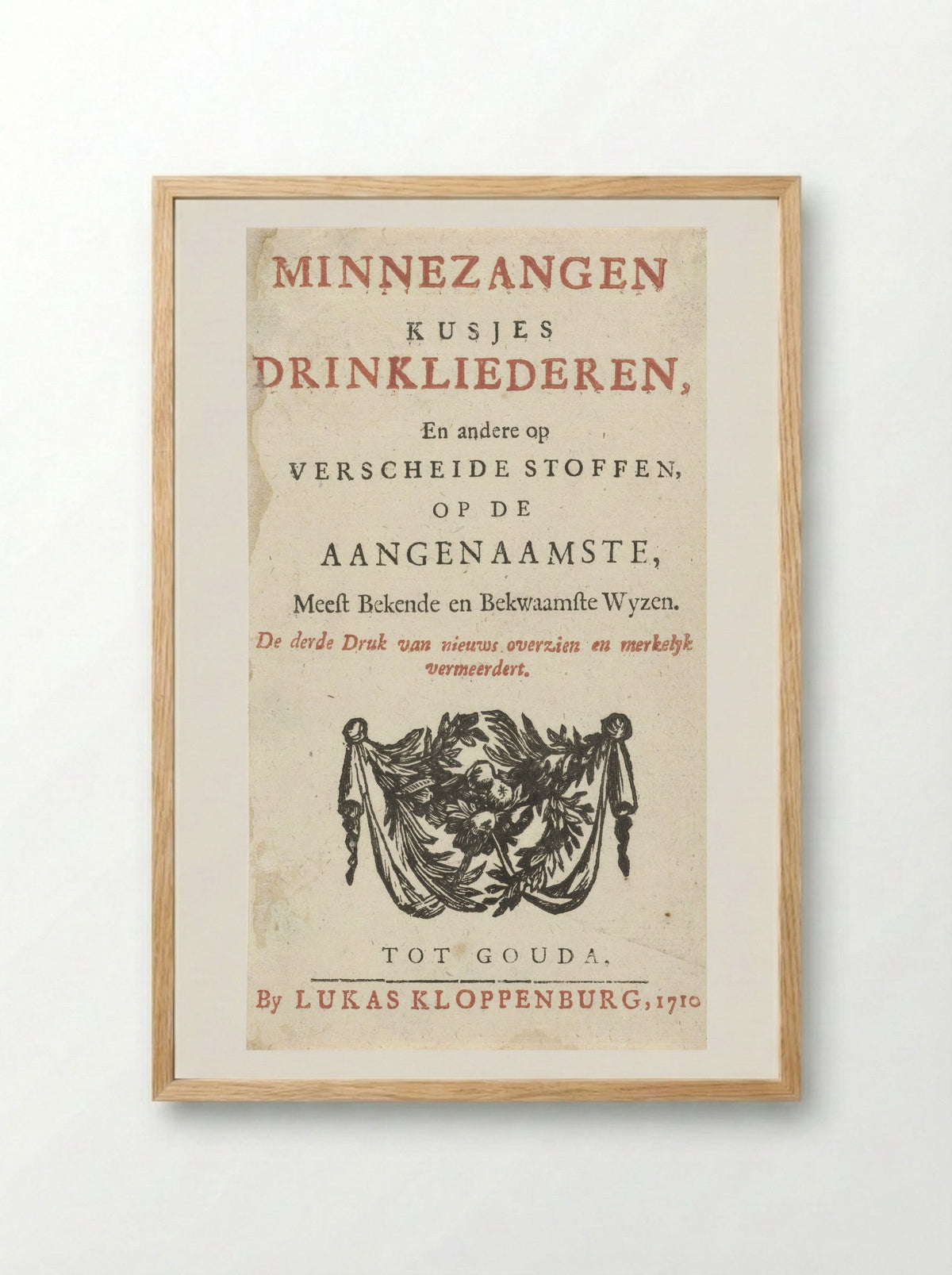 Title Page for Minnezangen, Kusjes, Drinkliederen - Arnold Houbraken - Framed Print Wood