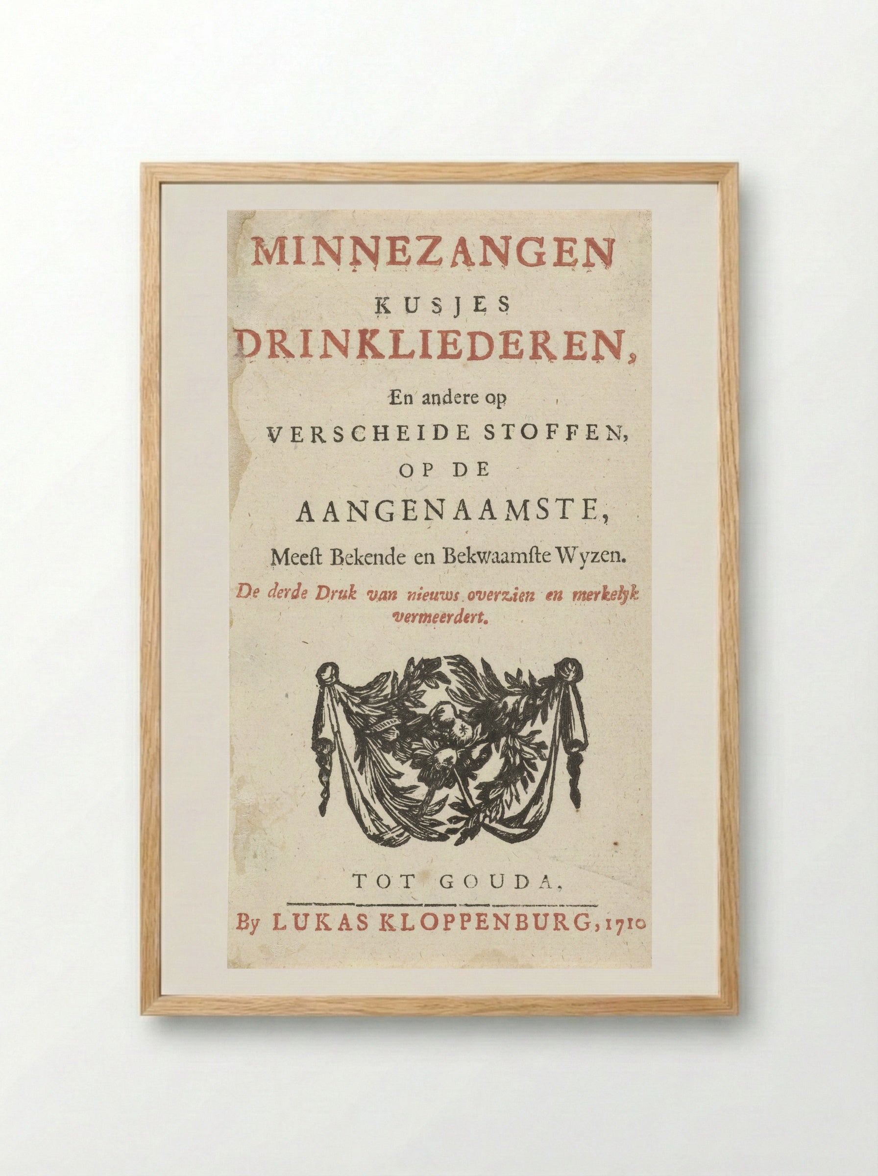 Title Page for Minnezangen, Kusjes, Drinkliederen - Arnold Houbraken - Framed Print Wood