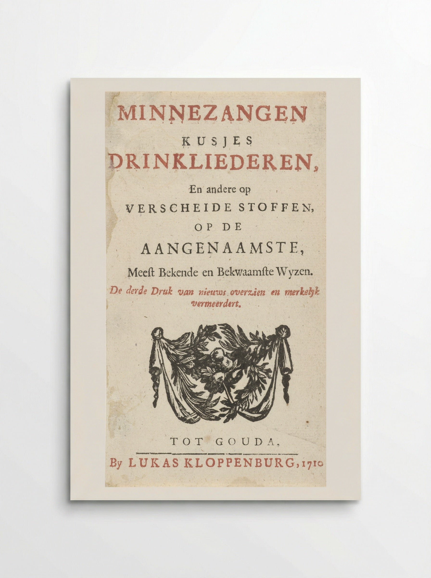 Title Page for Minnezangen, Kusjes, Drinkliederen - Arnold Houbraken - Poster