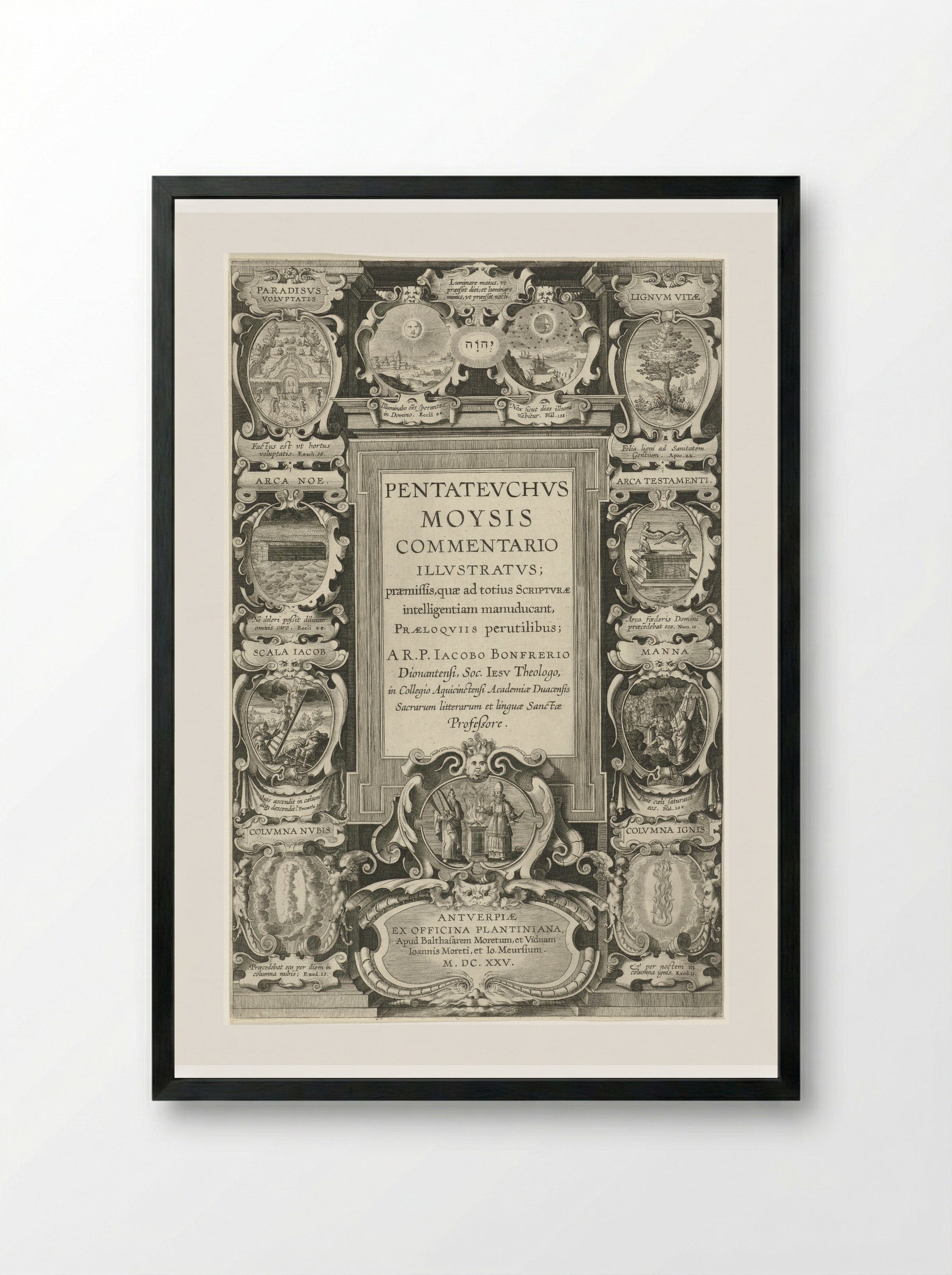 Title Page for Pentateuchus Moysis Commentario Illustratus - Theodoor Galle - Framed Print Black