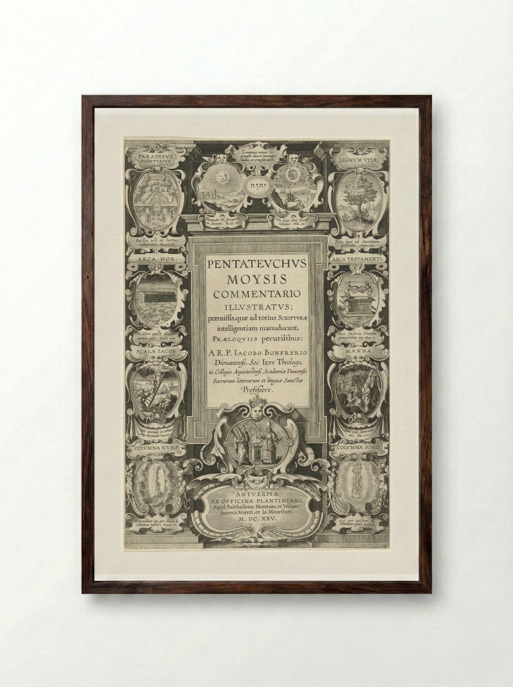 Title Page for Pentateuchus Moysis Commentario Illustratus - Theodoor Galle - Framed Print Dark Wood