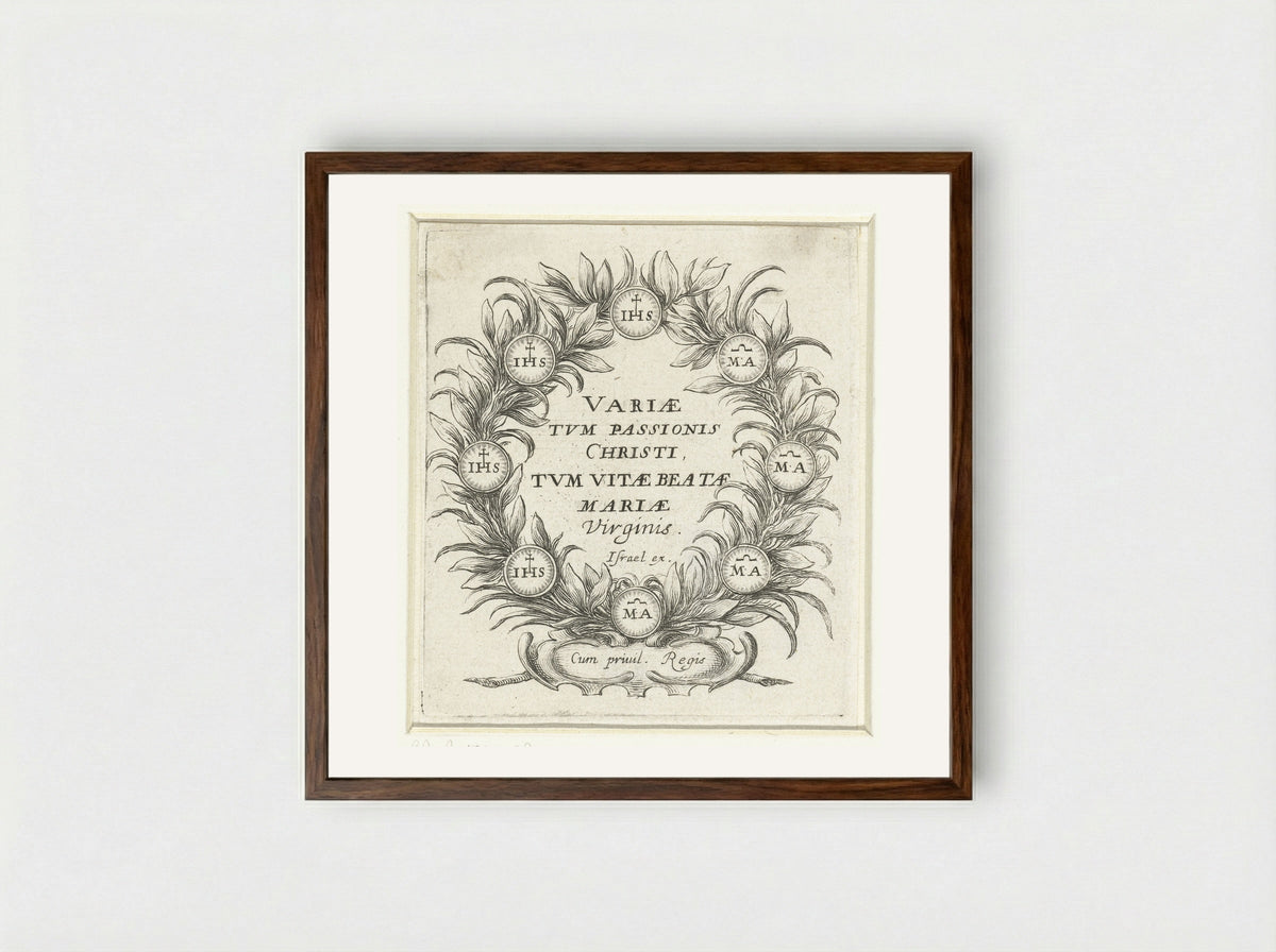 Title Page for Scenes from the Passion and the Life of the Virgin - Abraham Bosse - Framed Print Dark Wood