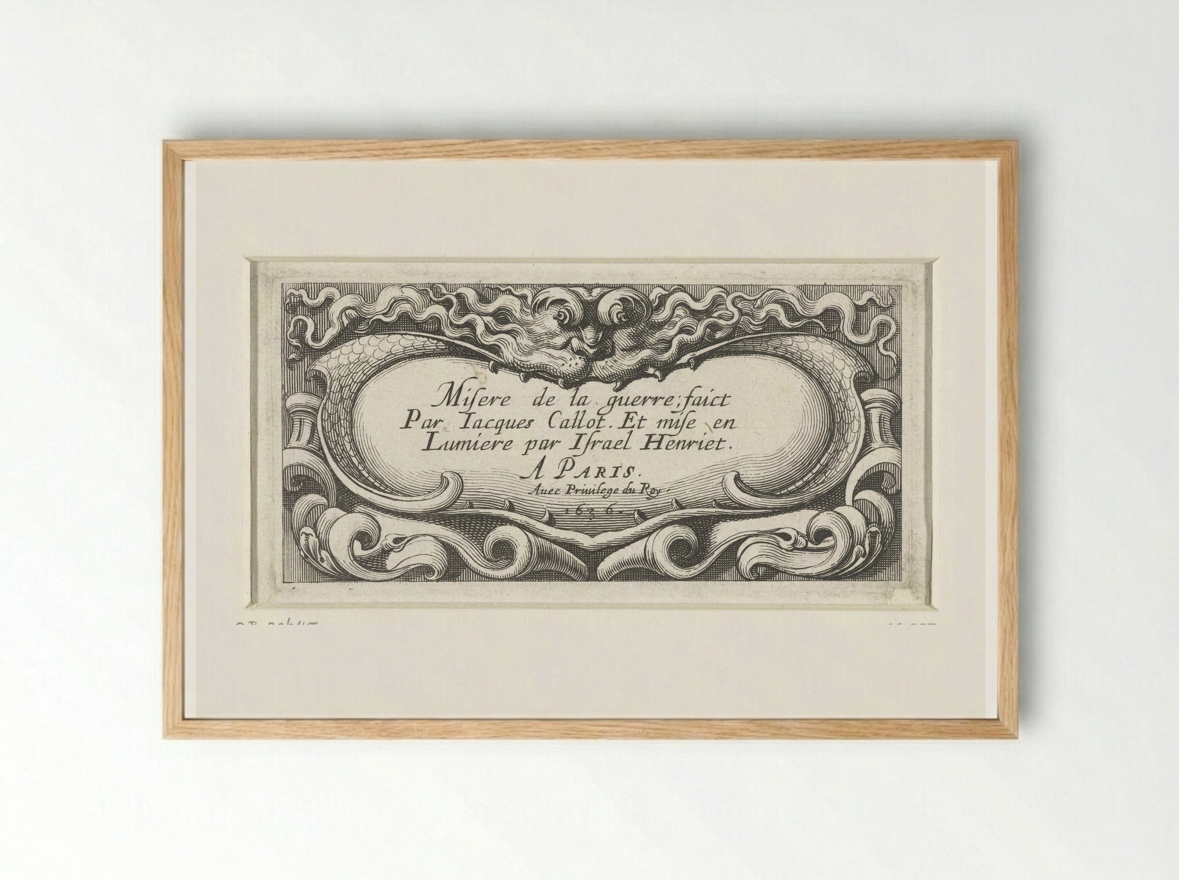 Title Page for The Miseries of War (Small Series) - Abraham Bosse - Framed Print Wood