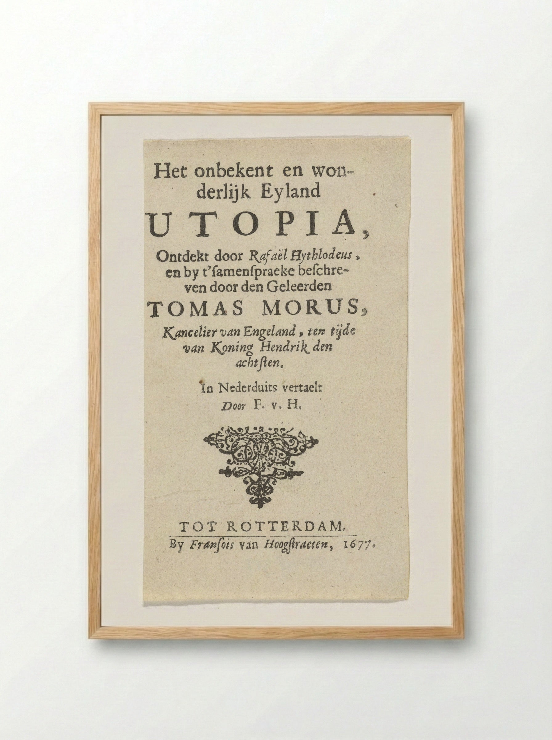 Title Page for Thomas More's Utopia - Arnold Houbraken - Framed Print Wood