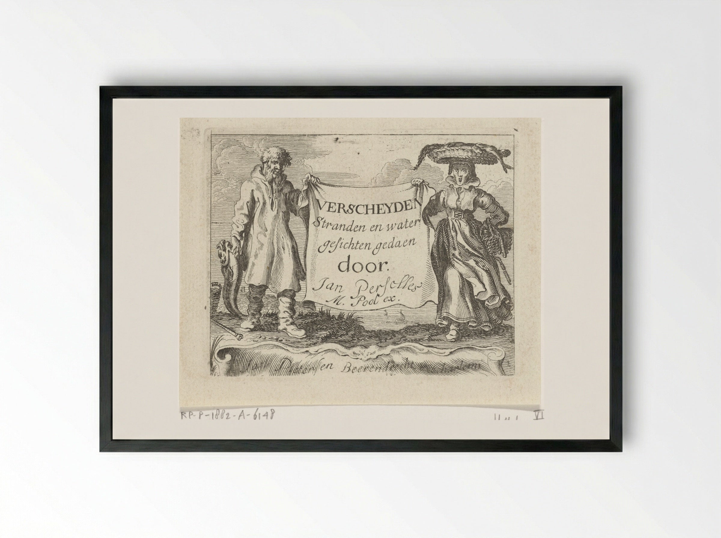 Title Page for 'Verscheyden Stranden en water gesichten' - Gillis van Scheyndel (I) - Framed Print Black