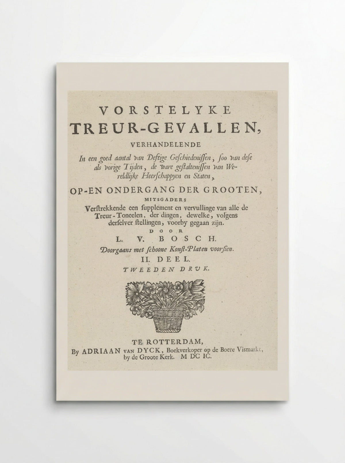 Title Page for Vorstelycke Treur-gevallen - Arnold Houbraken - Poster