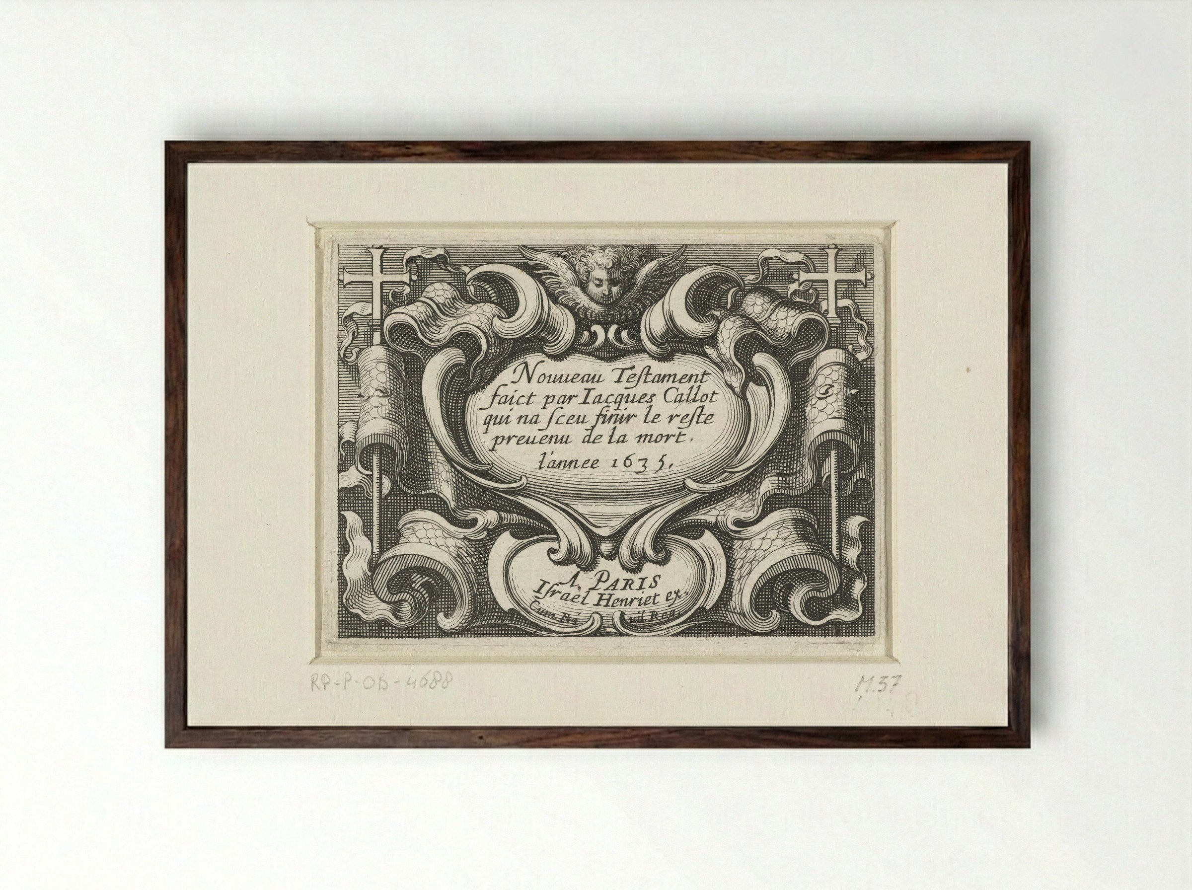 Title Page for a Series of New Testament Scenes - Abraham Bosse - Framed Print Dark Wood