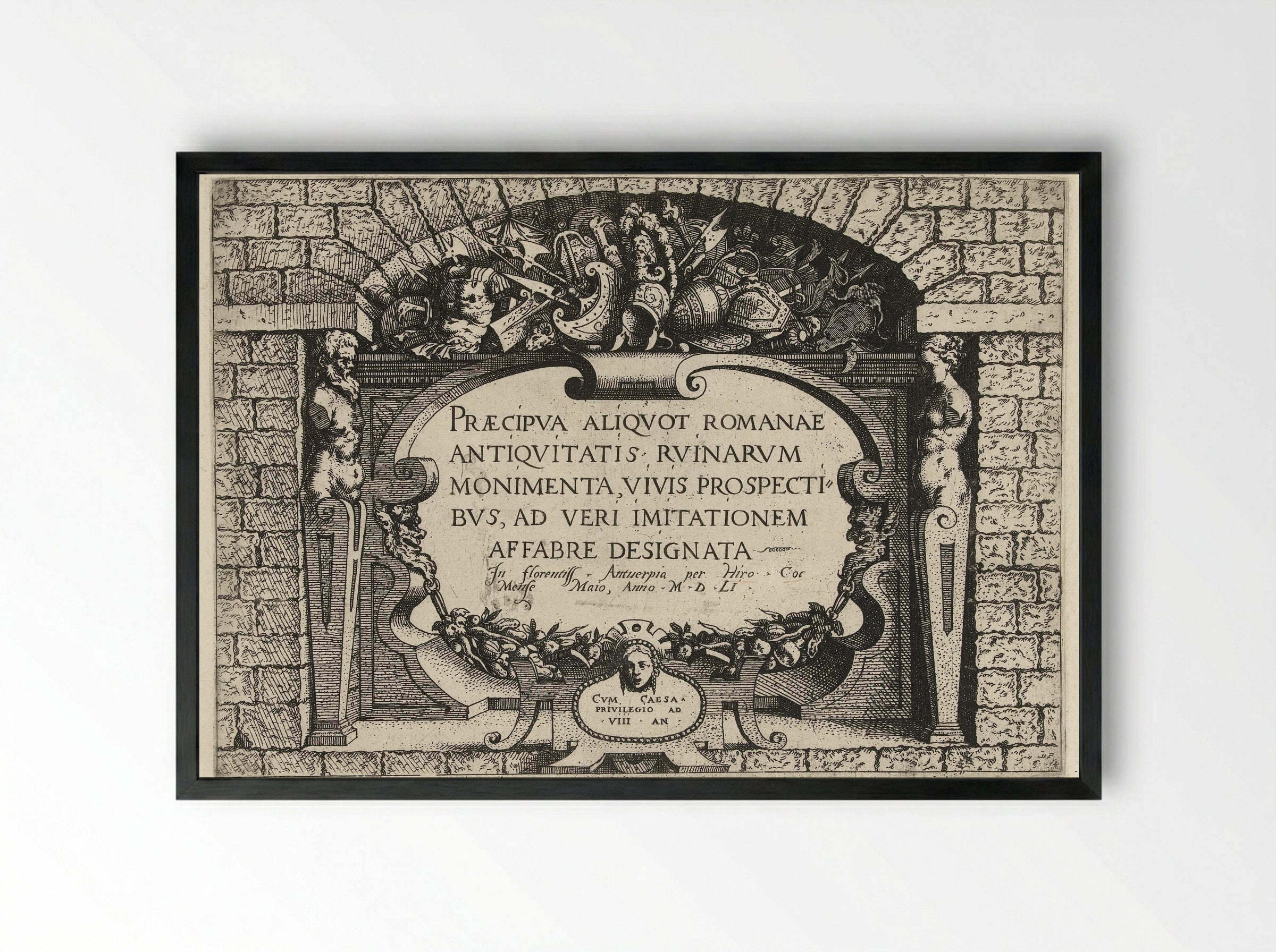 Title Page for a Series of Roman Ruins - Hieronymus Cock - Framed Print Black