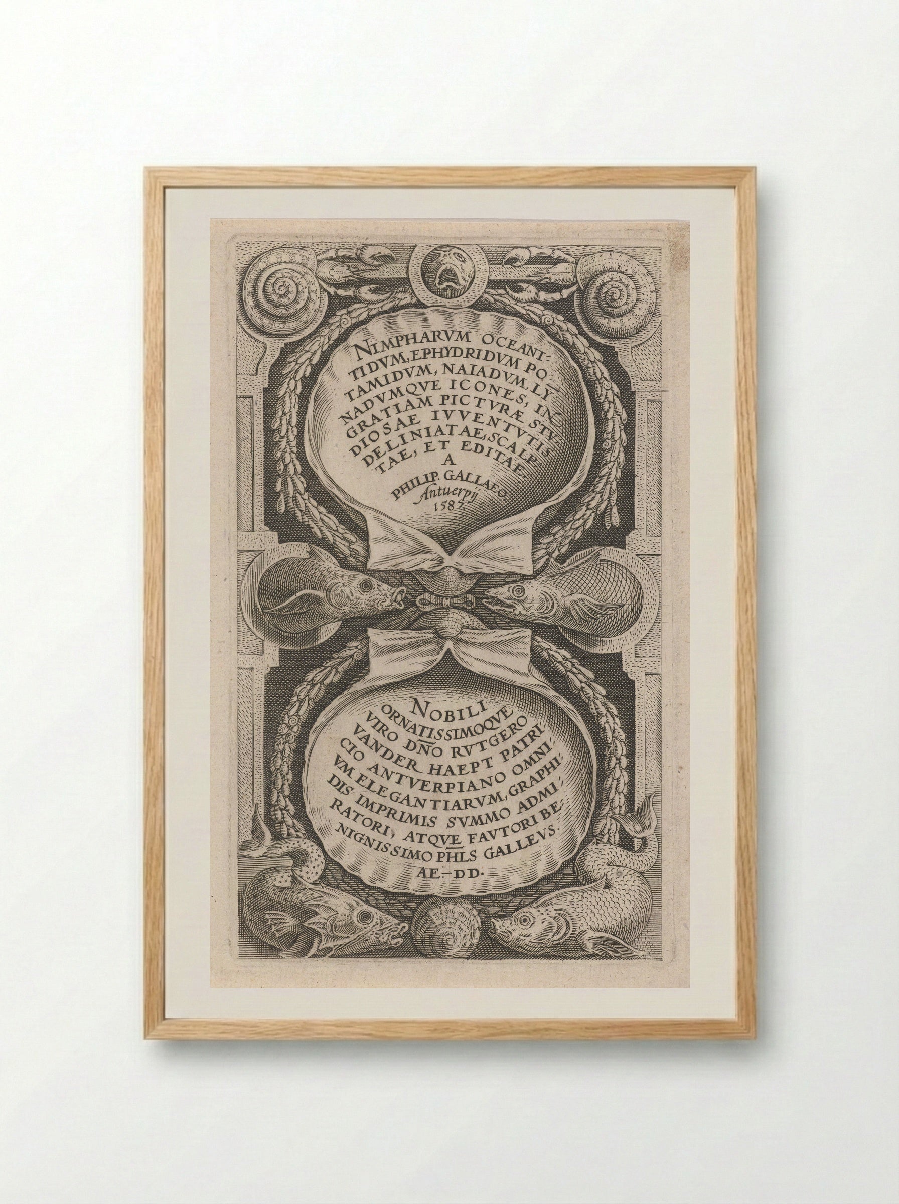 Title Page for a Series of Water Nymphs - Philips Galle - Framed Print Wood