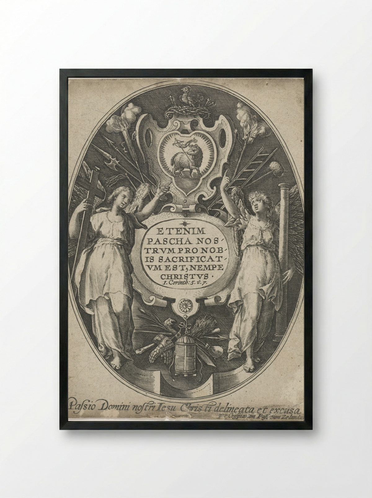 Title Page for a Series on the Passion of Christ - Crispijn van de Passe (I) - Framed Print Black
