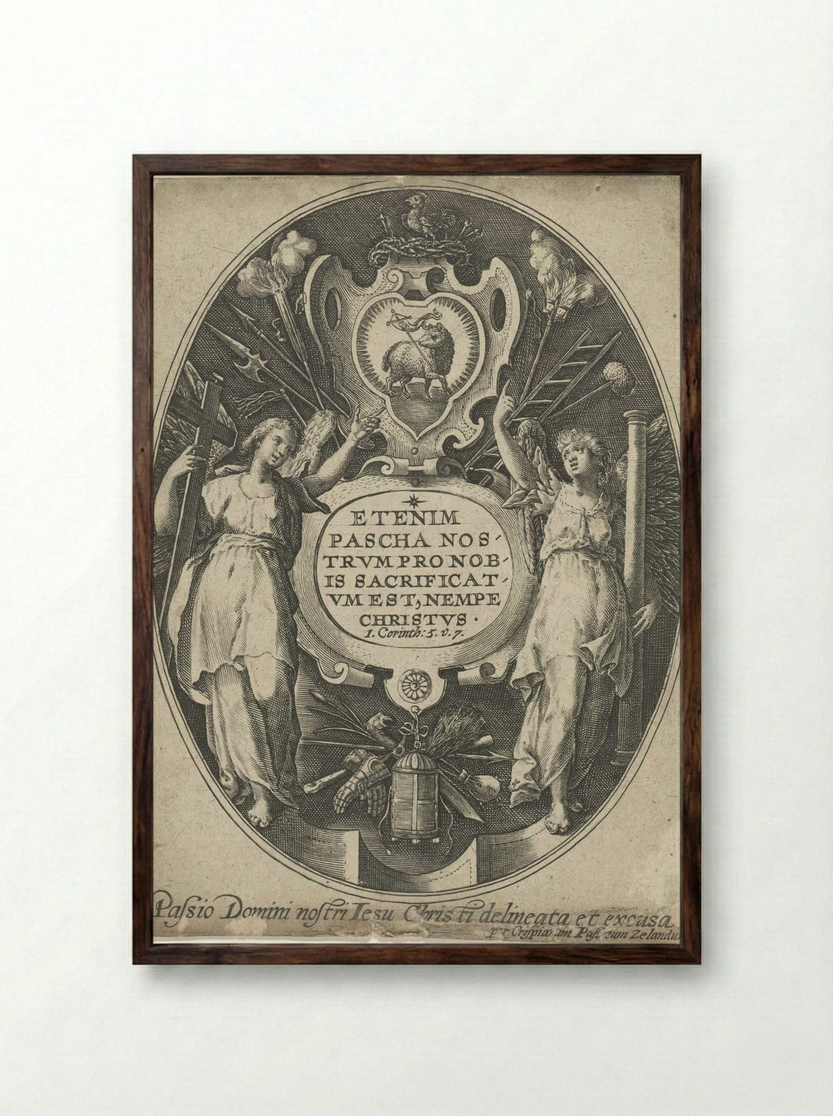 Title Page for a Series on the Passion of Christ - Crispijn van de Passe (I) - Framed Print Dark Wood