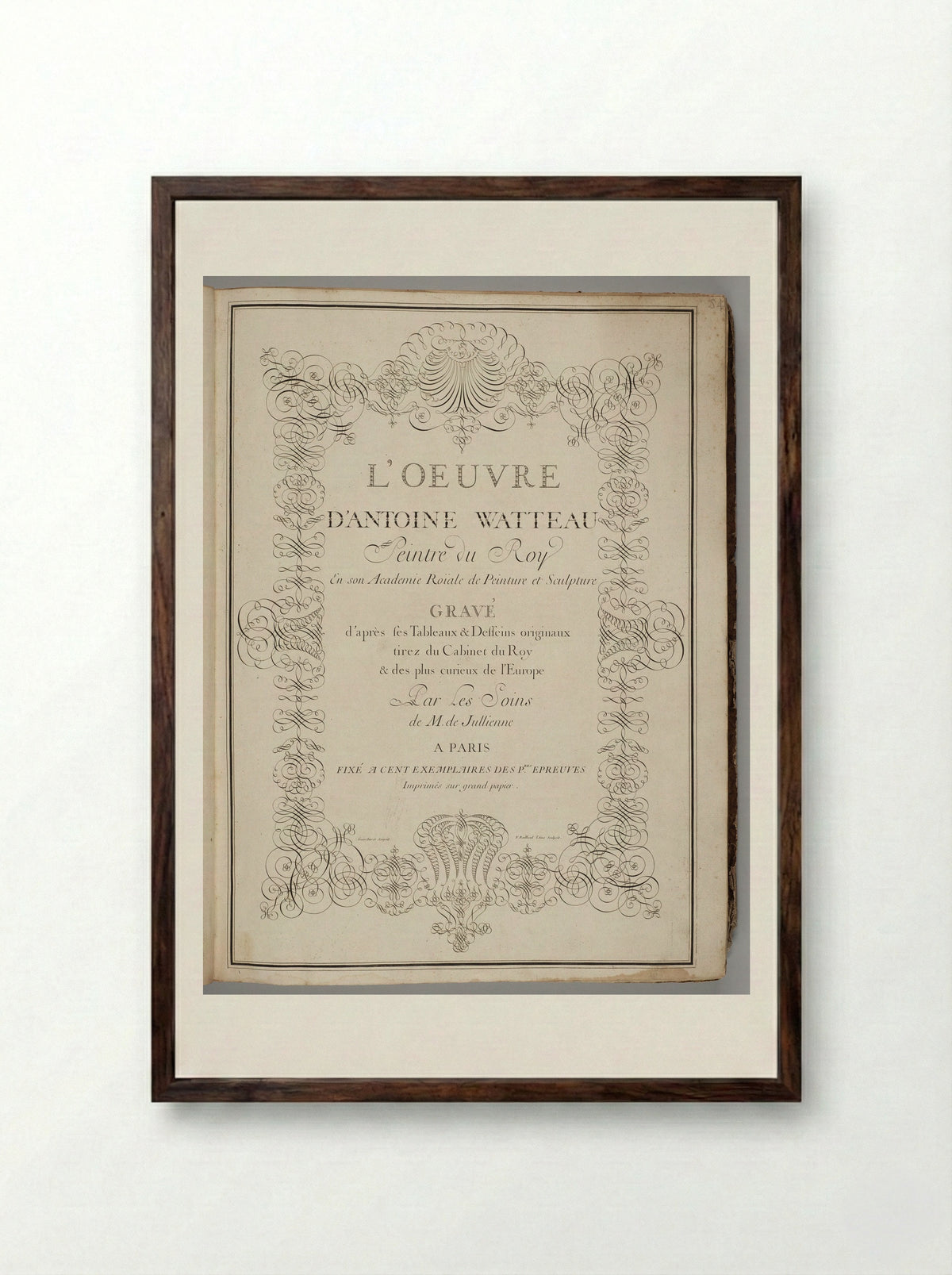 Title Page of L'Oeuvre d'Antoine Watteau - Jean-Antoine Watteau - Framed Print Dark Wood