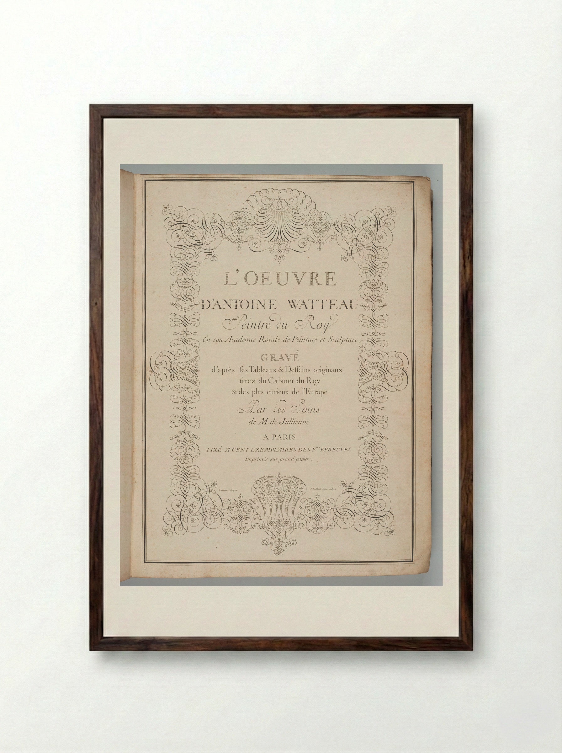 Title Page of L'Oeuvre d'Antoine Watteau - Jean-Antoine Watteau - Framed Print Dark Wood
