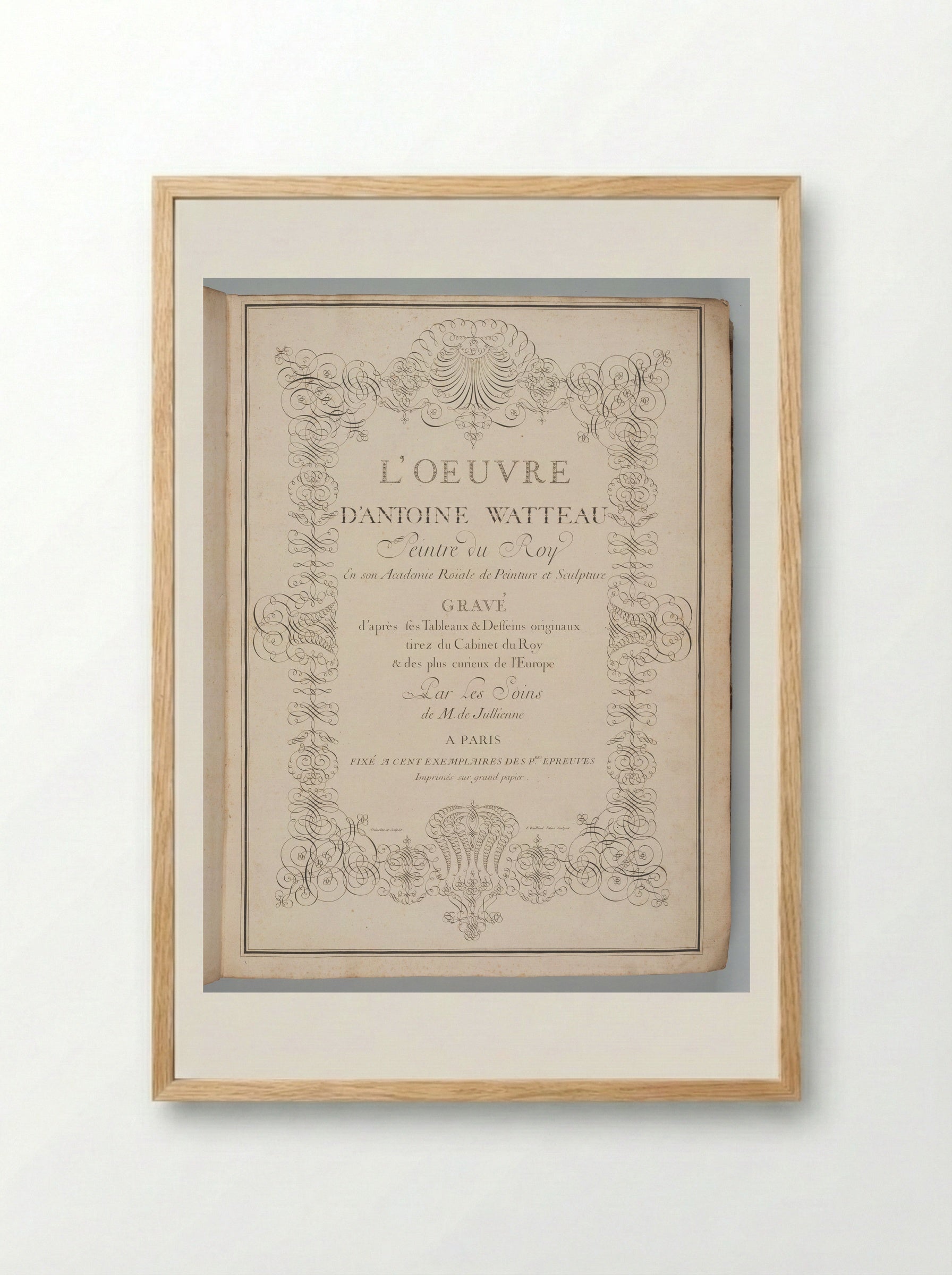Title Page of L'Oeuvre d'Antoine Watteau - Jean-Antoine Watteau - Framed Print Wood