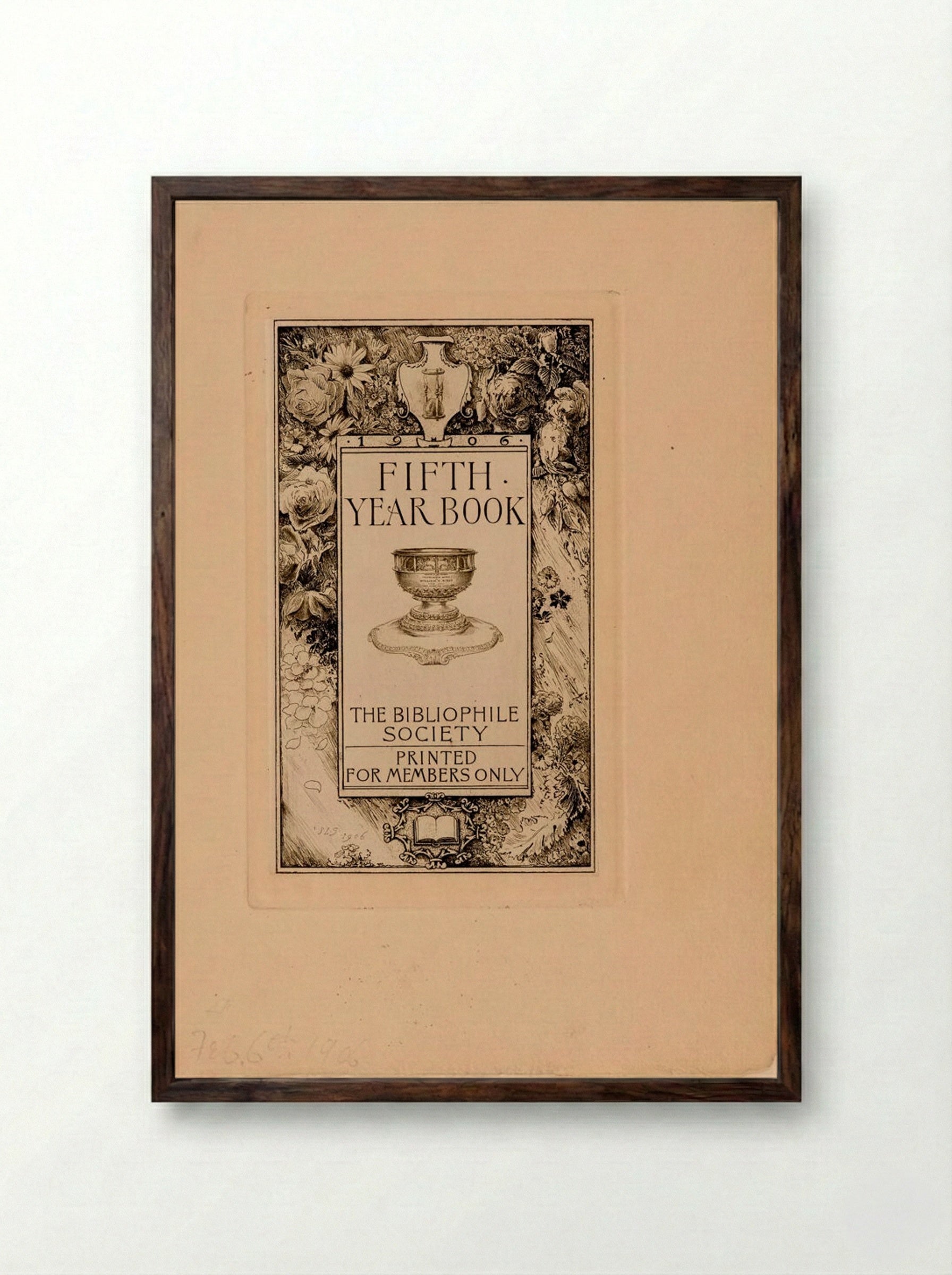 Title Page of the Bibliophile Society, Fifth Year Book - Sidney L. Smith - Framed Print Dark Wood