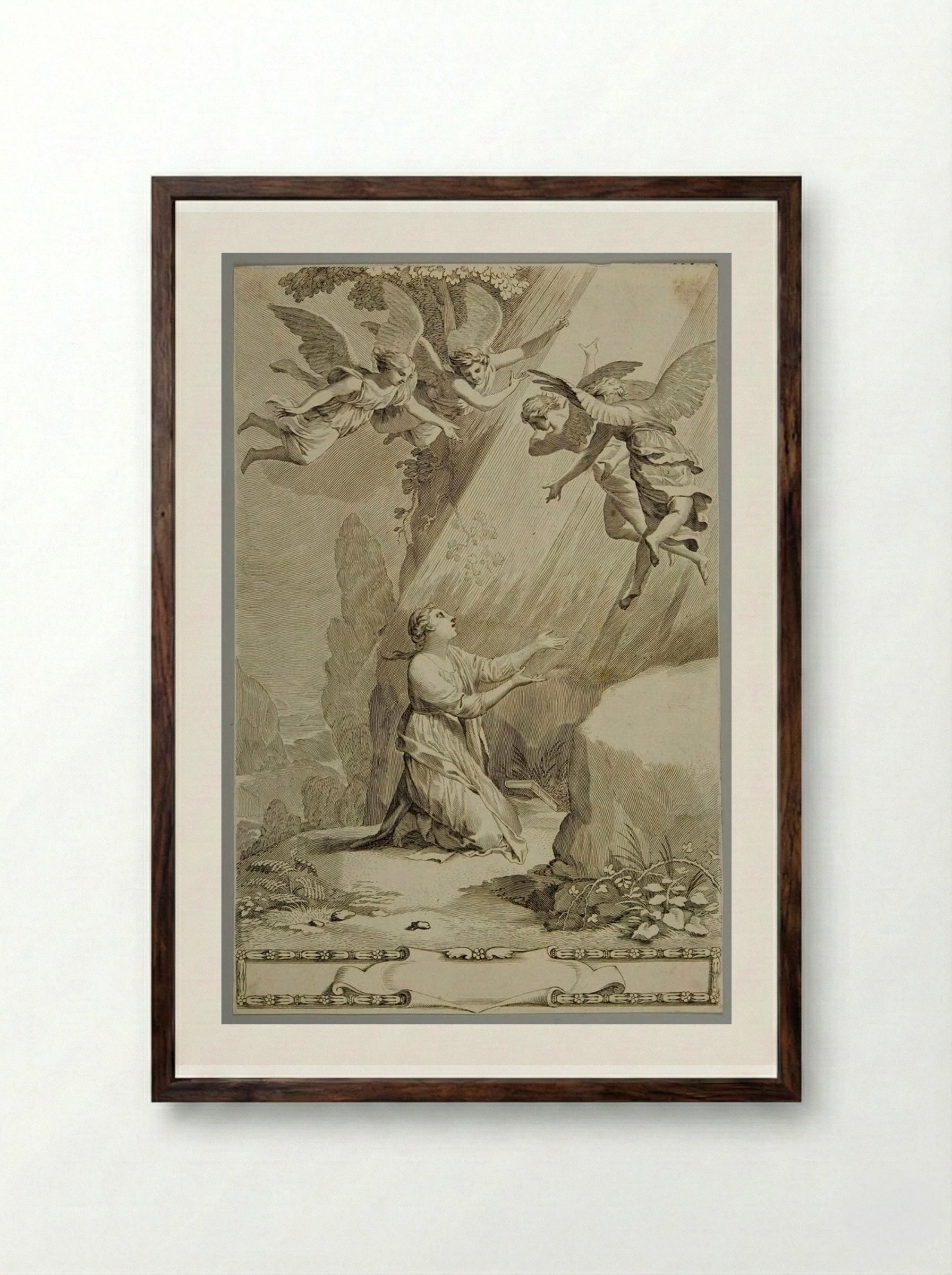Title Page of the Introduction to the Devout Life - Claude Mellan - Framed Print Dark Wood