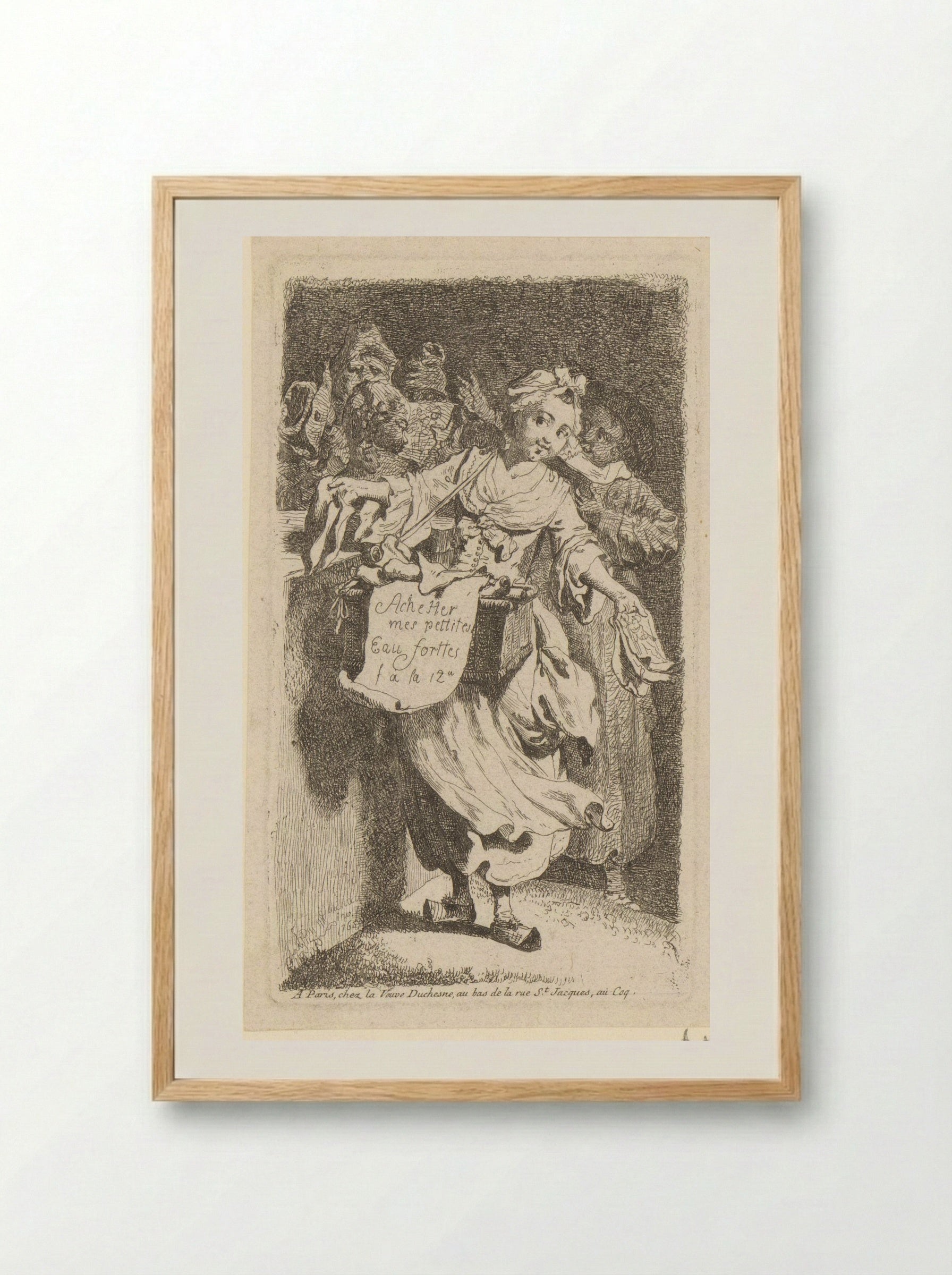 Title Page with a Print Seller - Johann Eleazar Schenau - Framed Print Wood