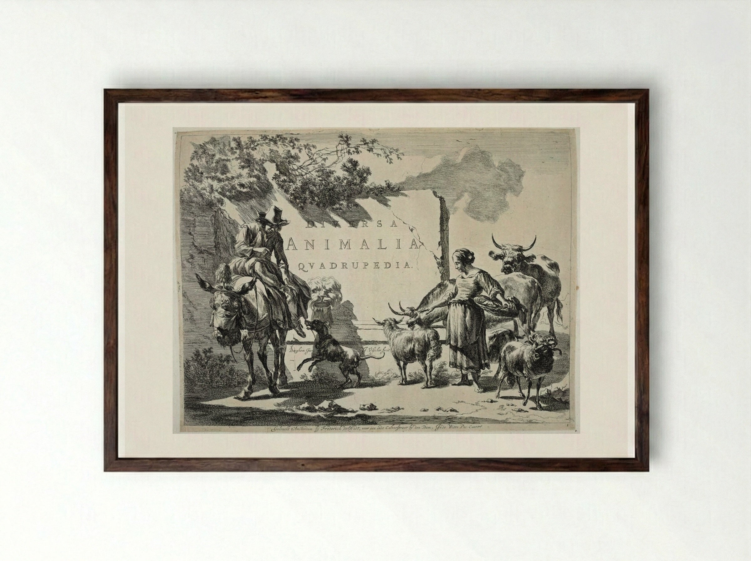 Title Page: A Fountain - Johannes Visscher - Framed Print Dark Wood
