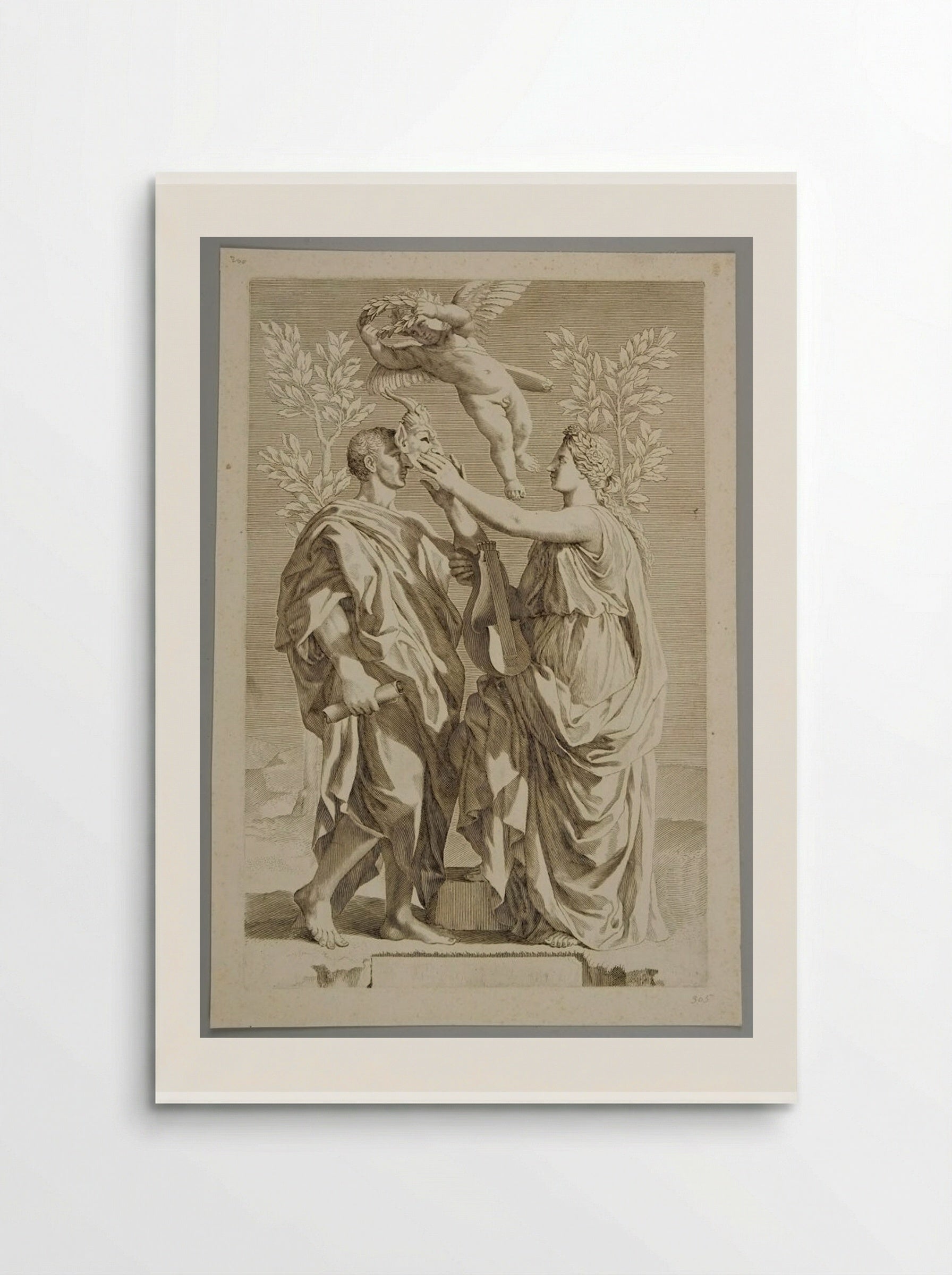 Title Page: The Muse of Poetry Giving the Satyr's Mask to Horace - Claude Mellan - Poster