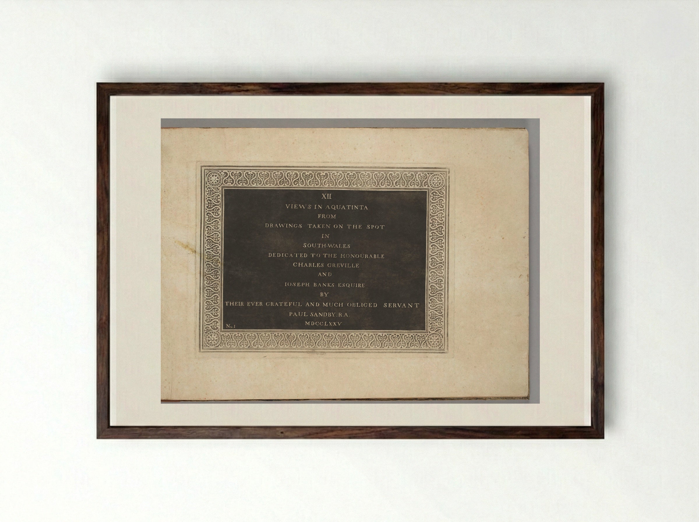 Title Page: XII Views in South Wales - Paul Sandby - Framed Print Dark Wood